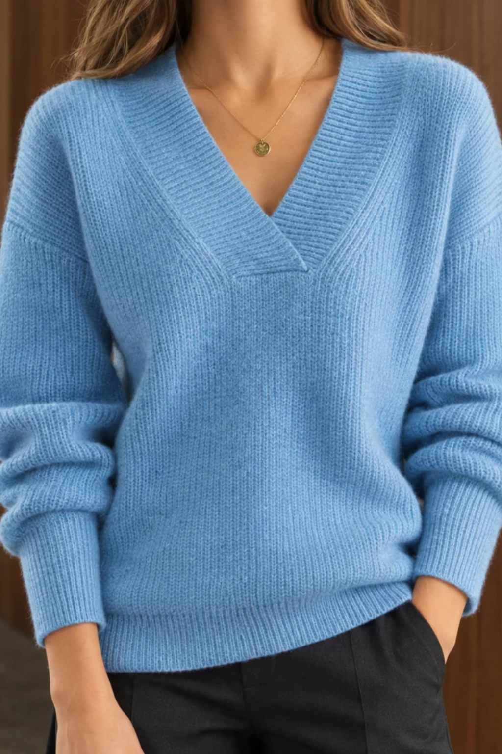 Pearl Detail V Neck Sweater