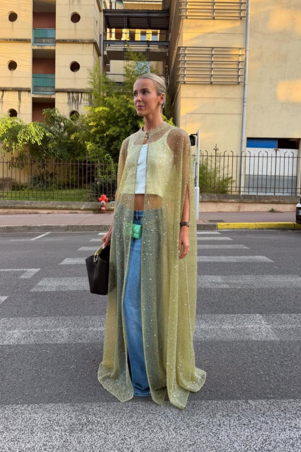 Sheer Sequin Long Cape