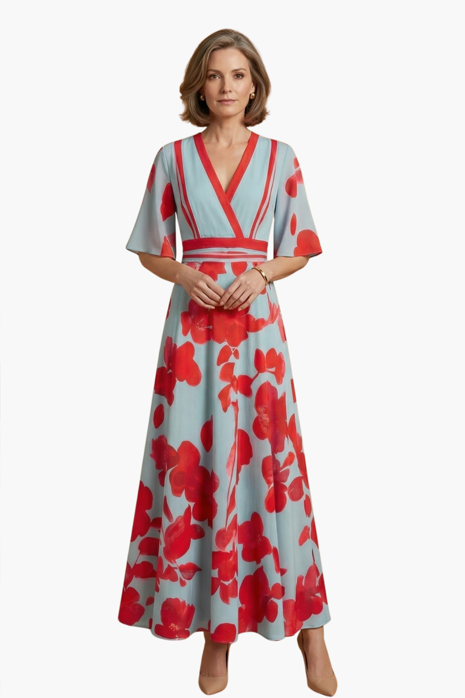 Elegant Floral V Neck Summer Dress