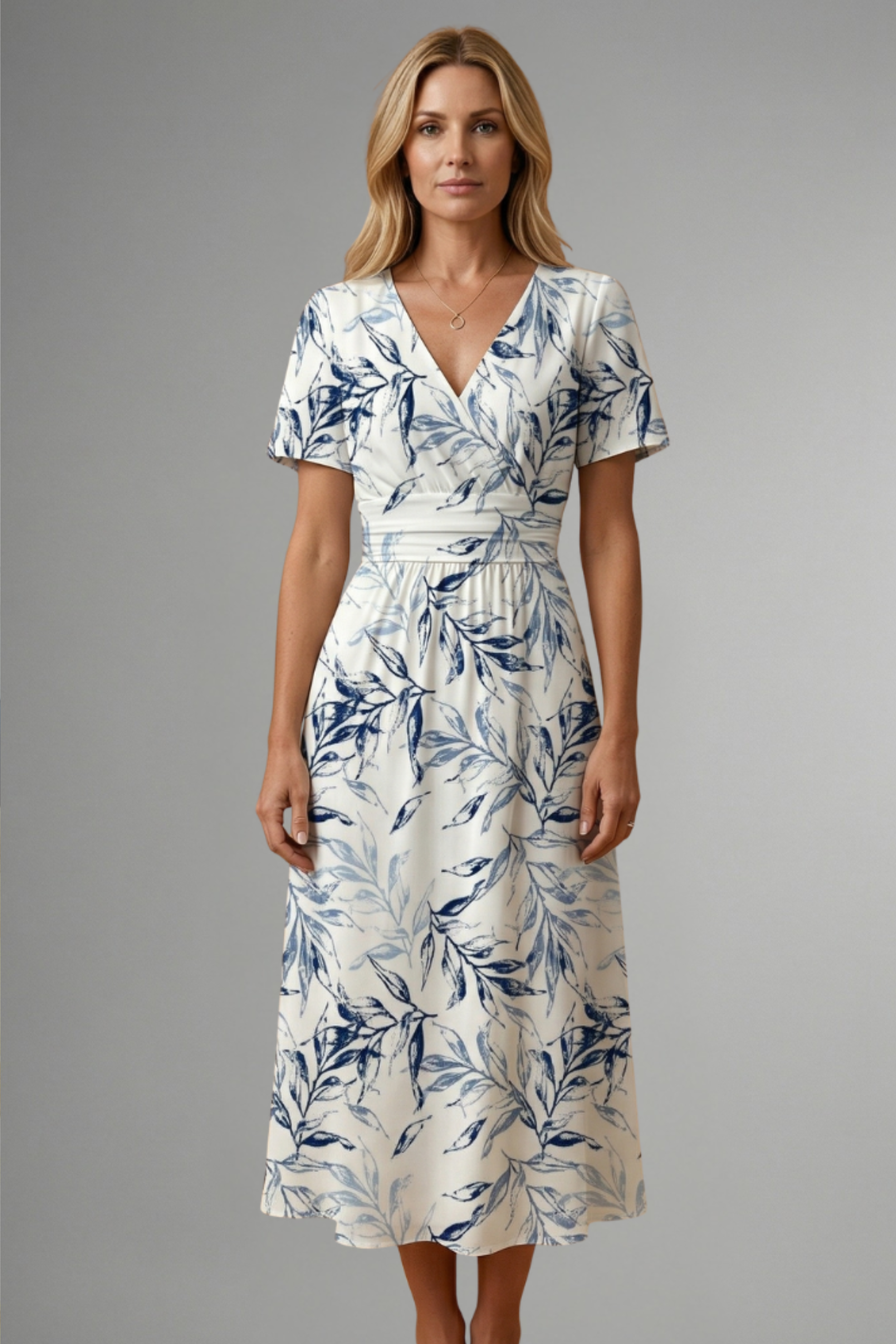 Chic Botanical Wrap Midi Dress