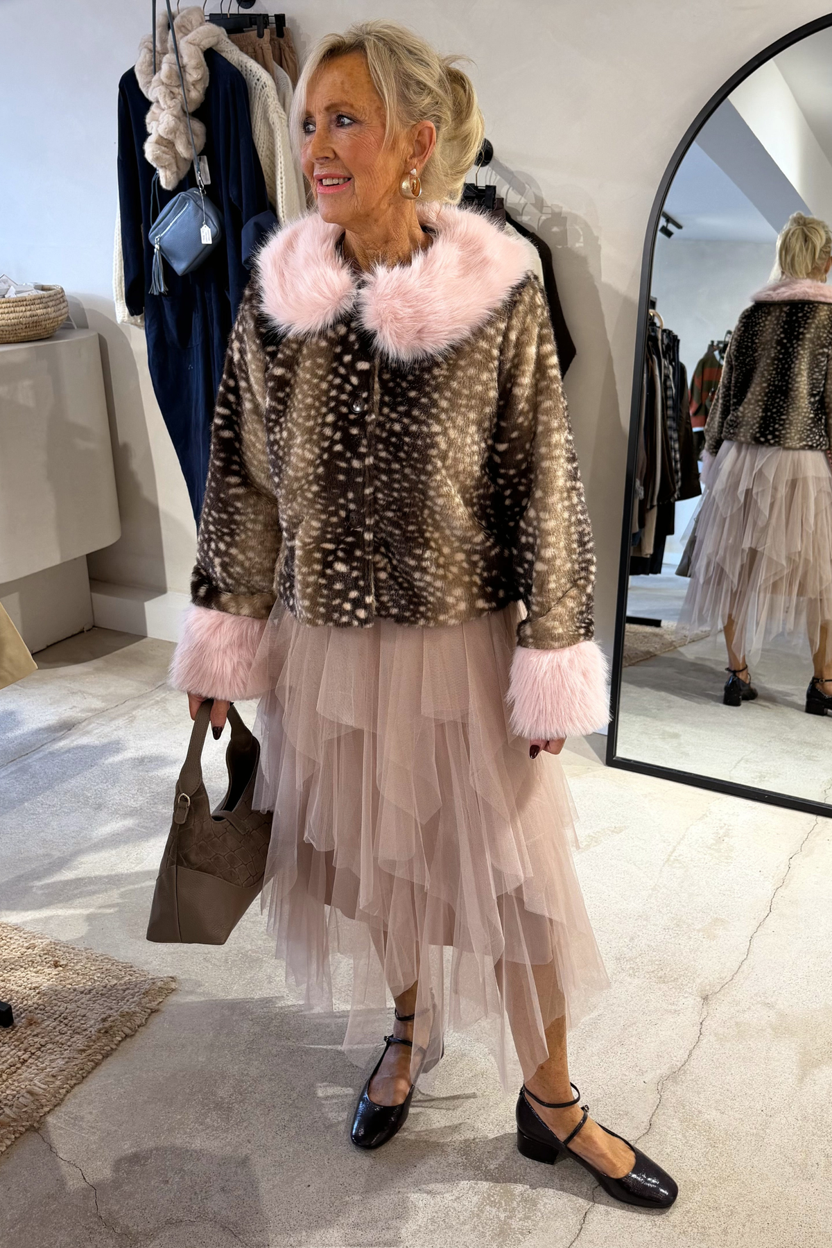 Spotted Print Colorblock Button Up Coat