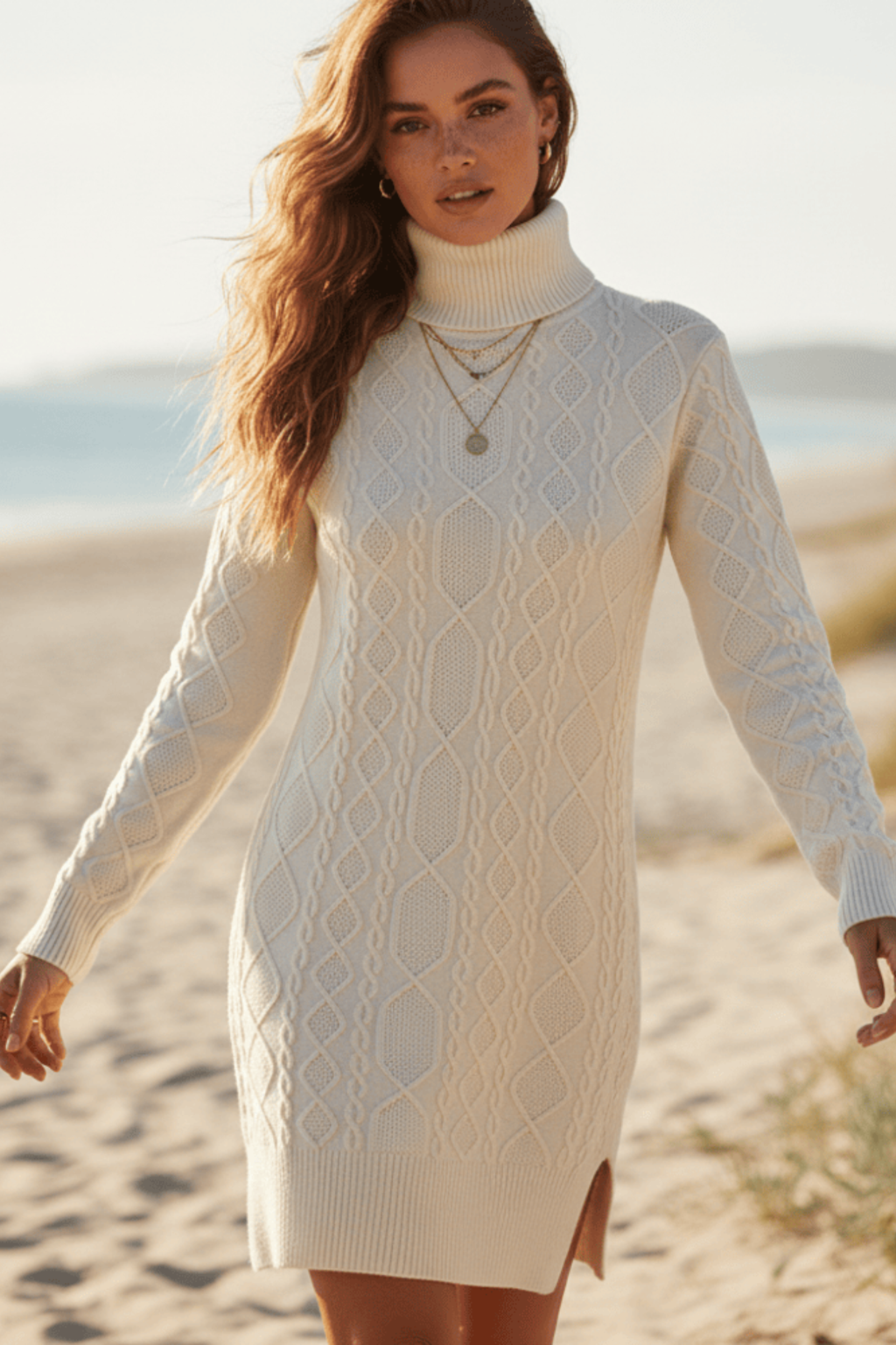 Oversized Turtleneck Knit Dress