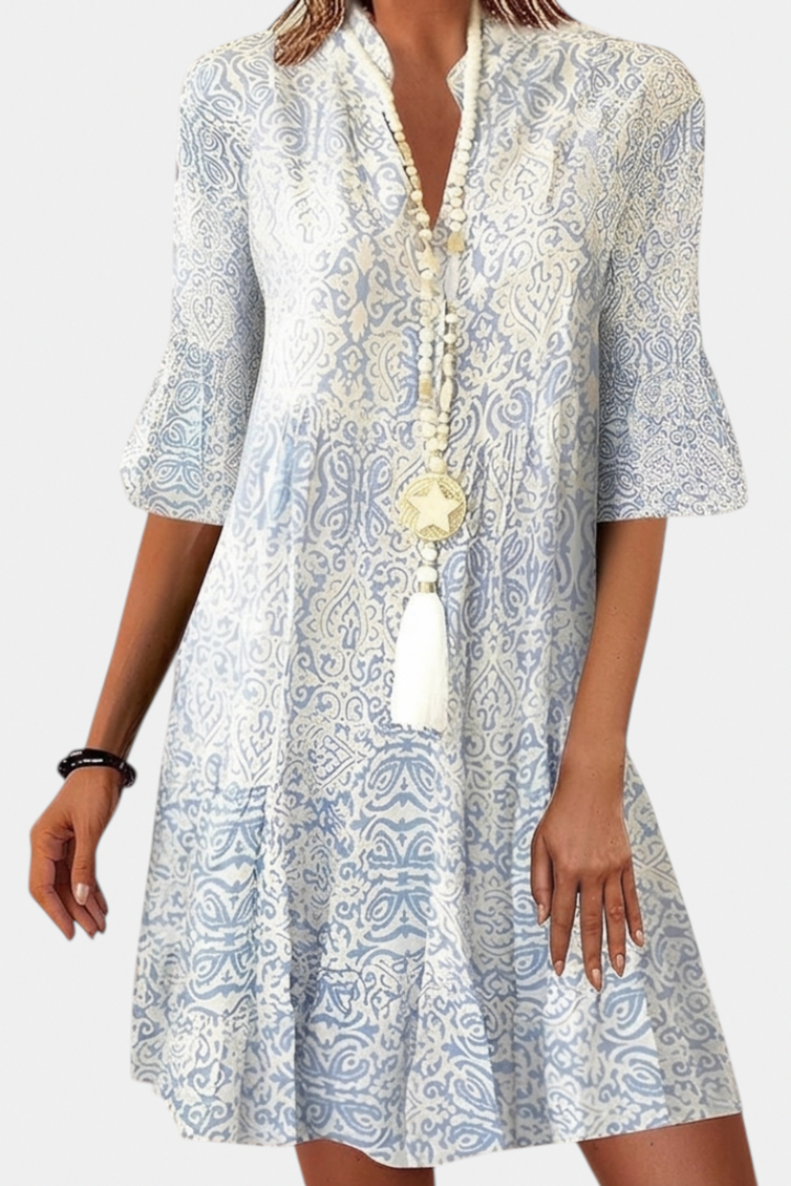 Printed V Neck Casual Summer Dress
