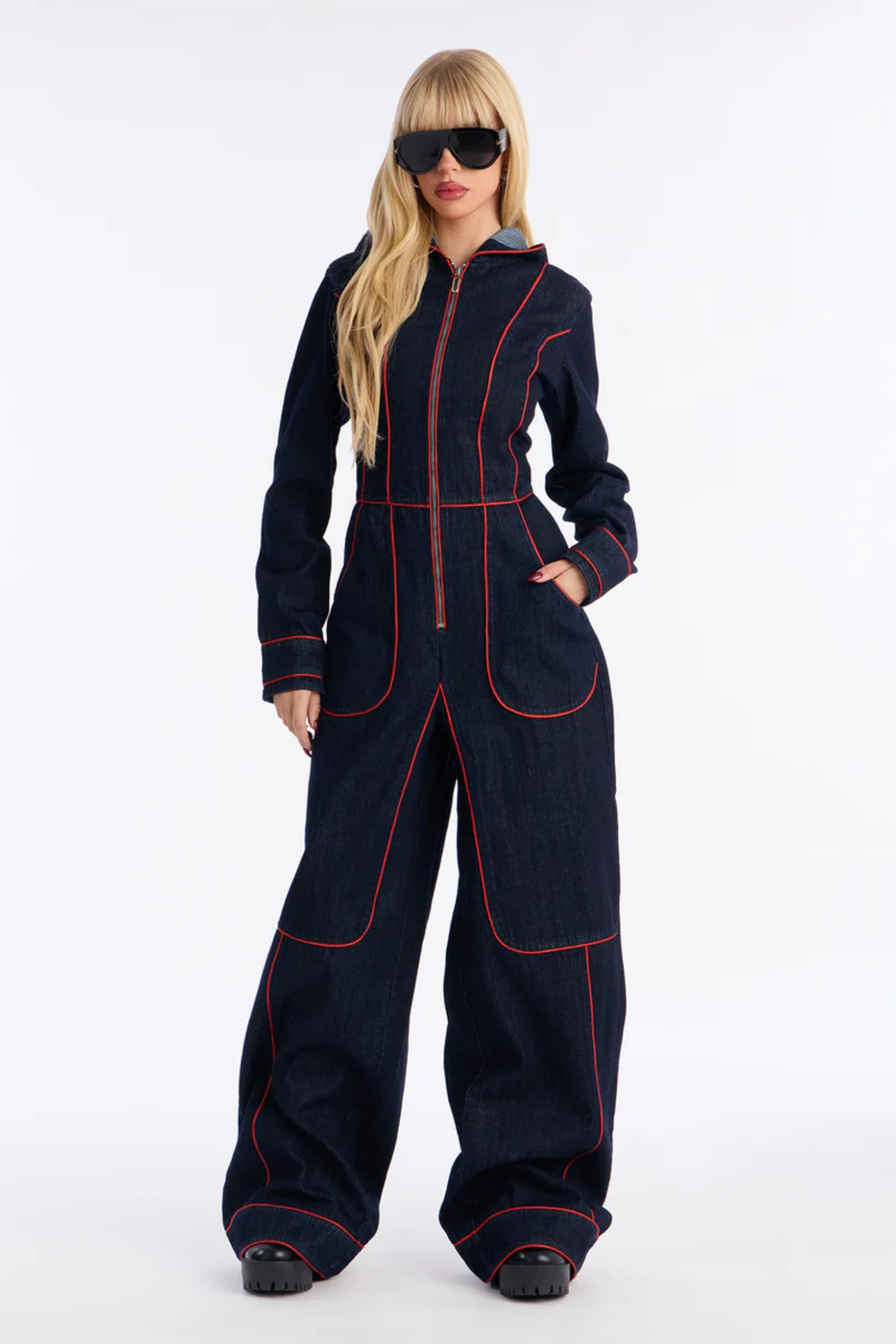 Women's Zip Front Wide Leg Jumpsuit