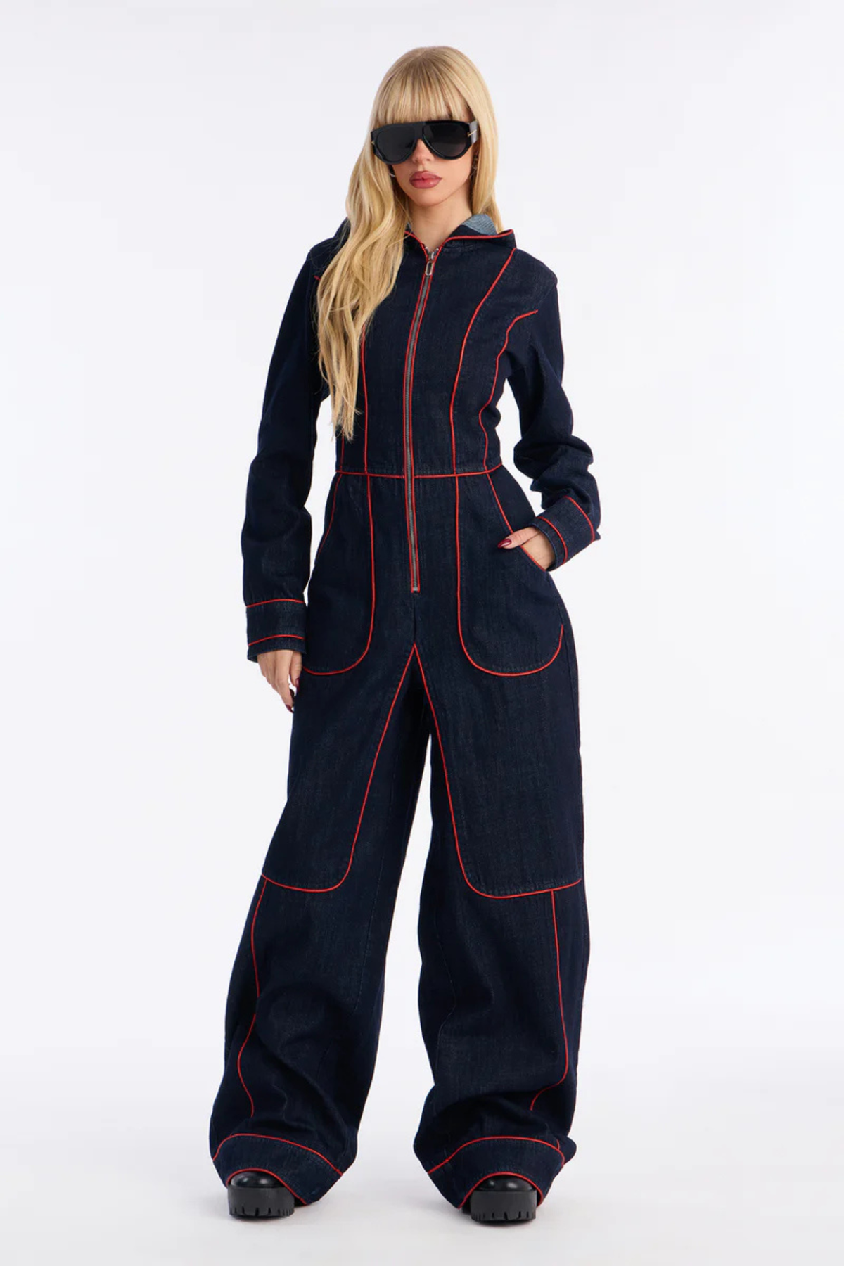 Women's Zip Front Wide Leg Jumpsuit