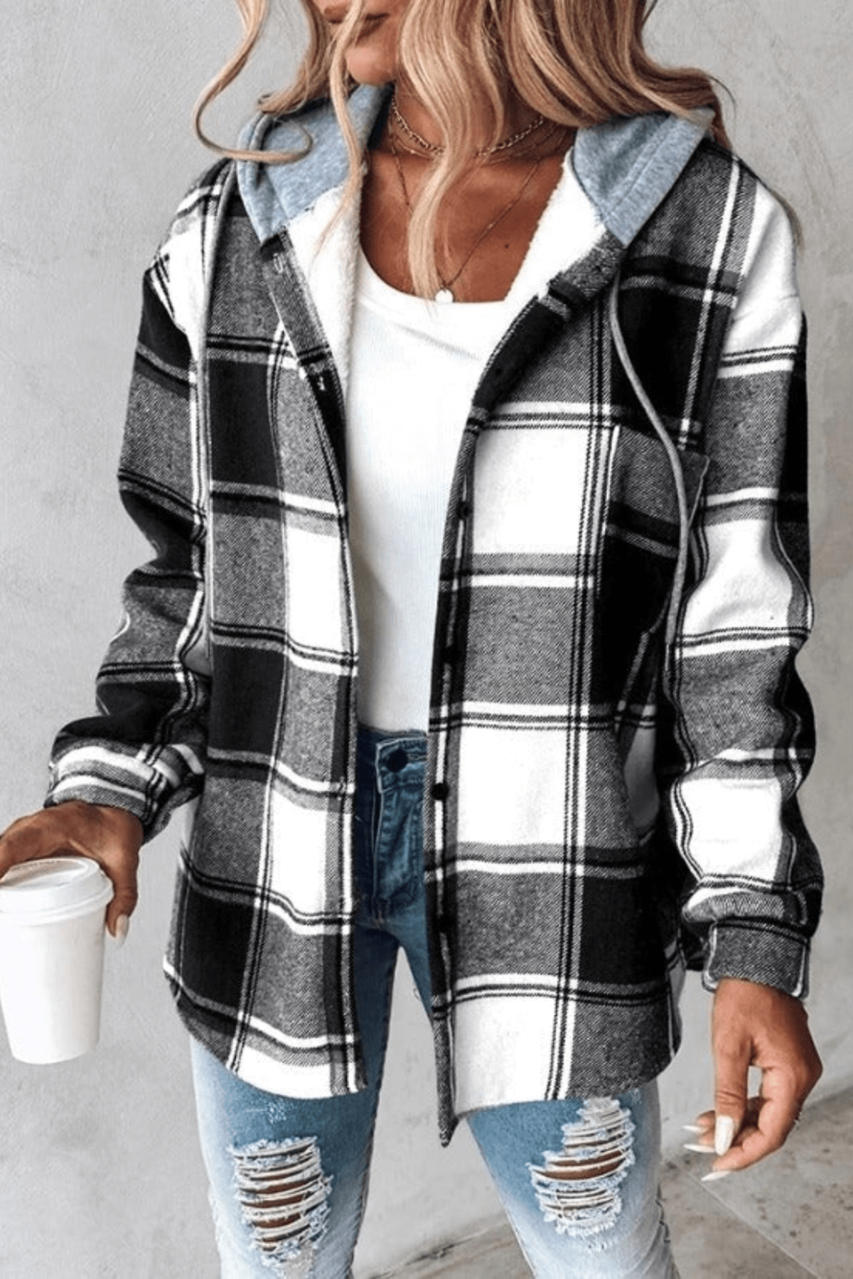 Plaid Hooded Relaxed Shacket