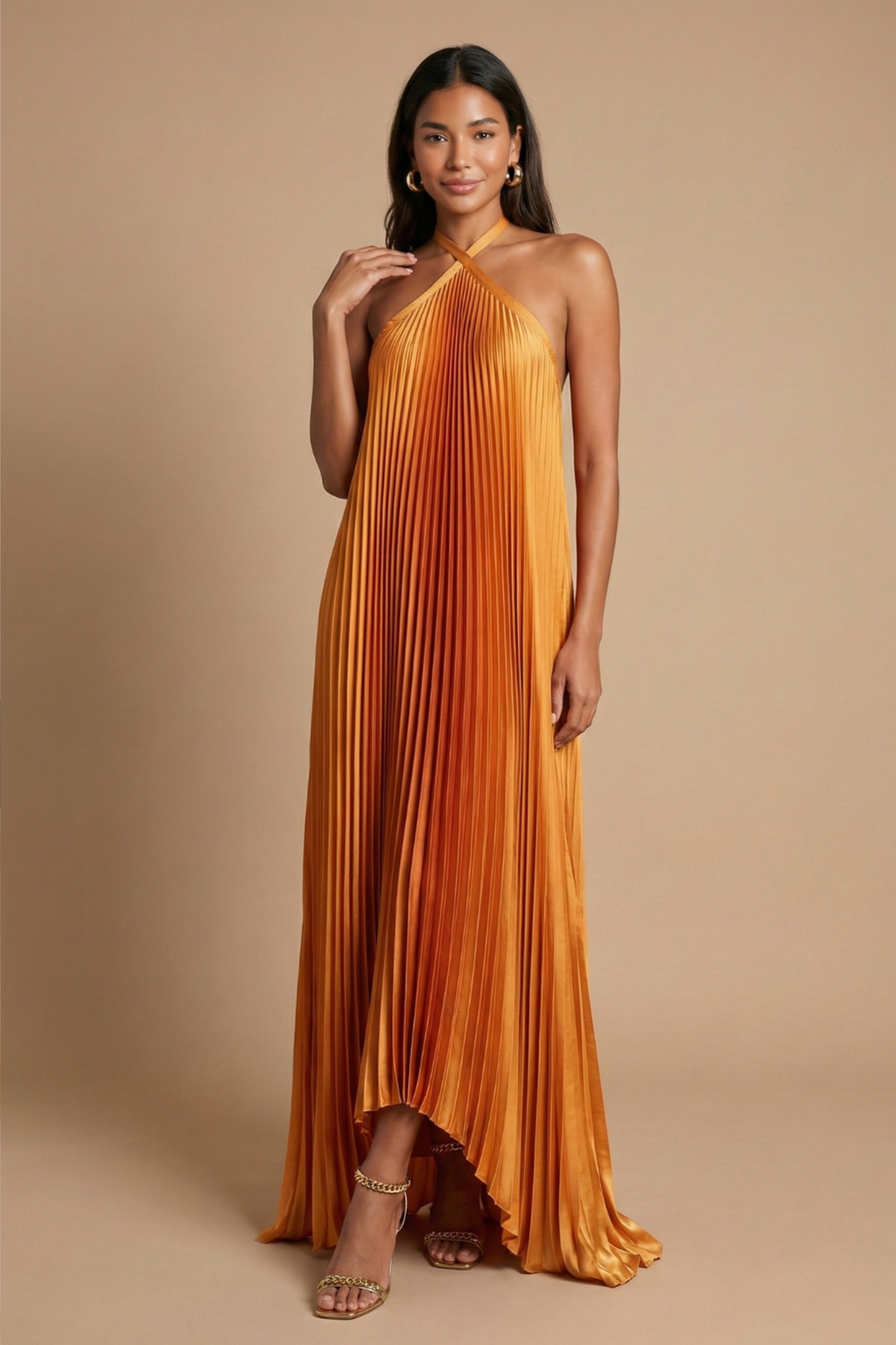 Pleated Halter Maxi Gown
