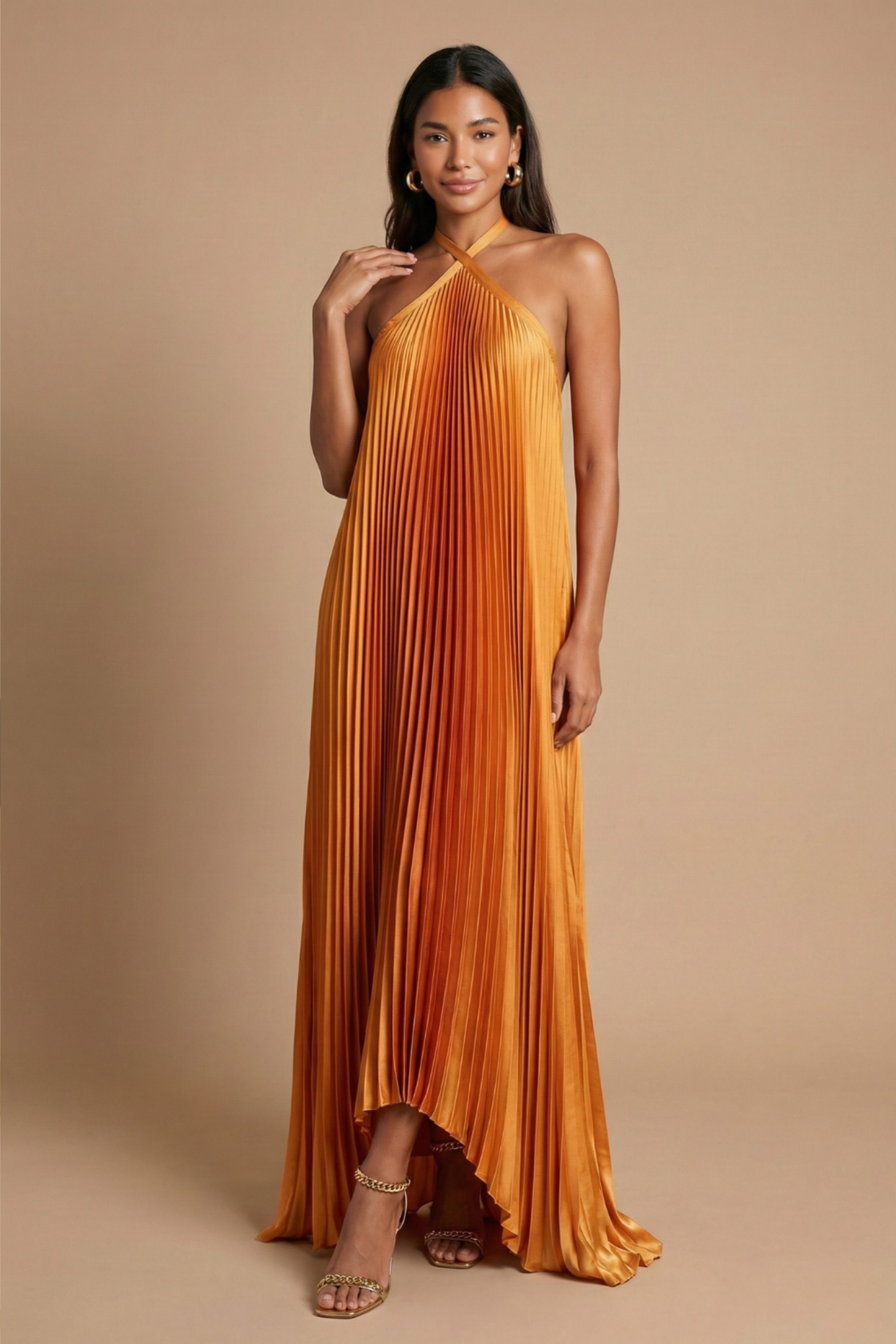 Pleated Halter Maxi Gown