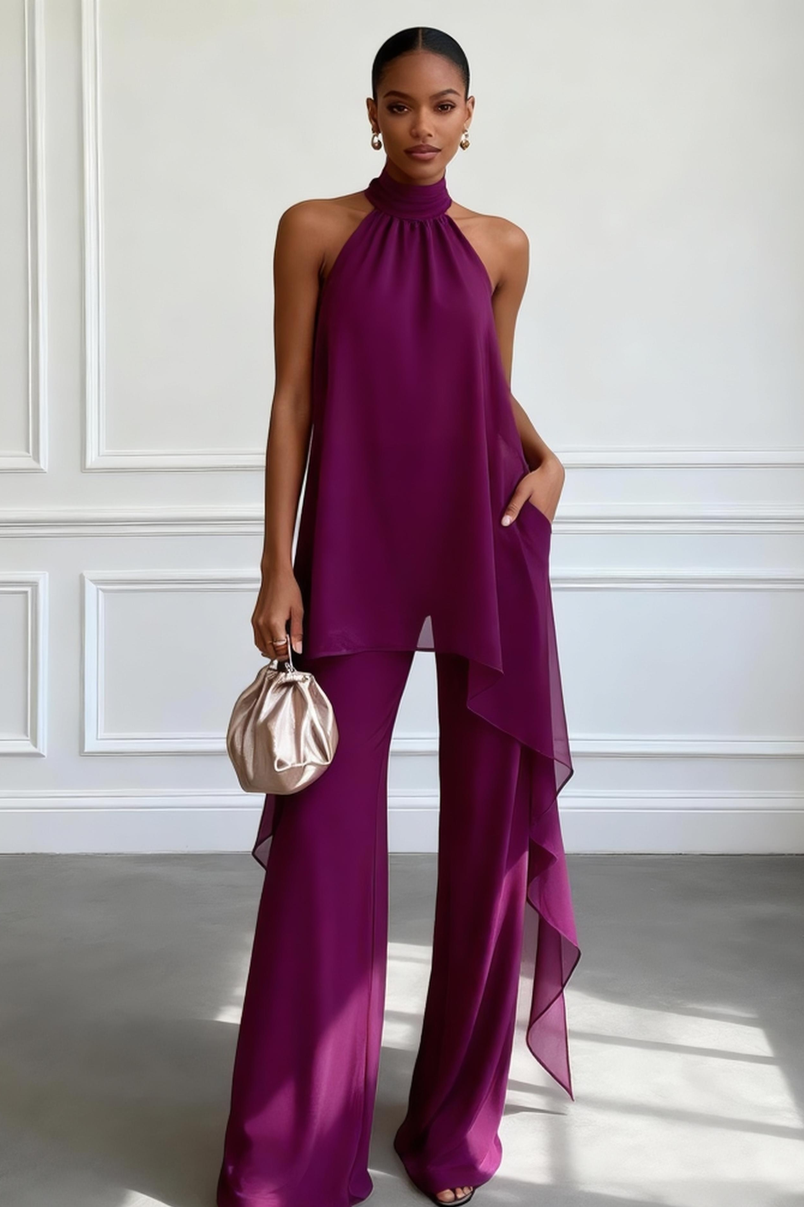 Ruffled Halter Two Piece Pants Set