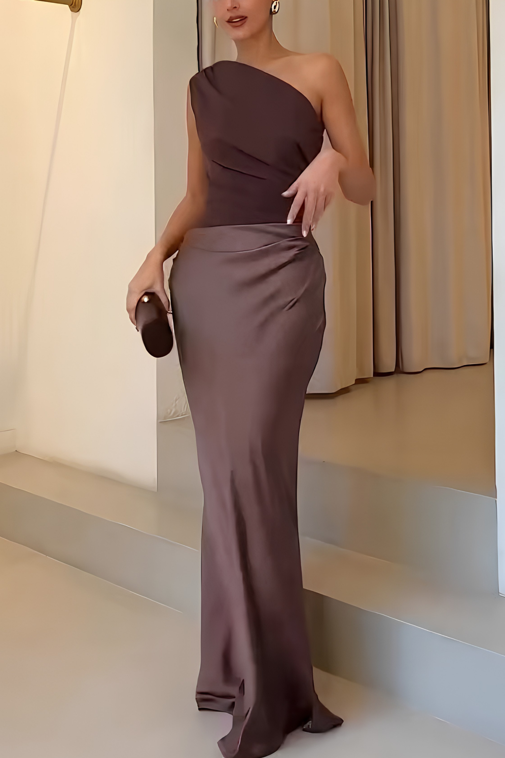 One Shoulder Pleated Party Maxi Dress