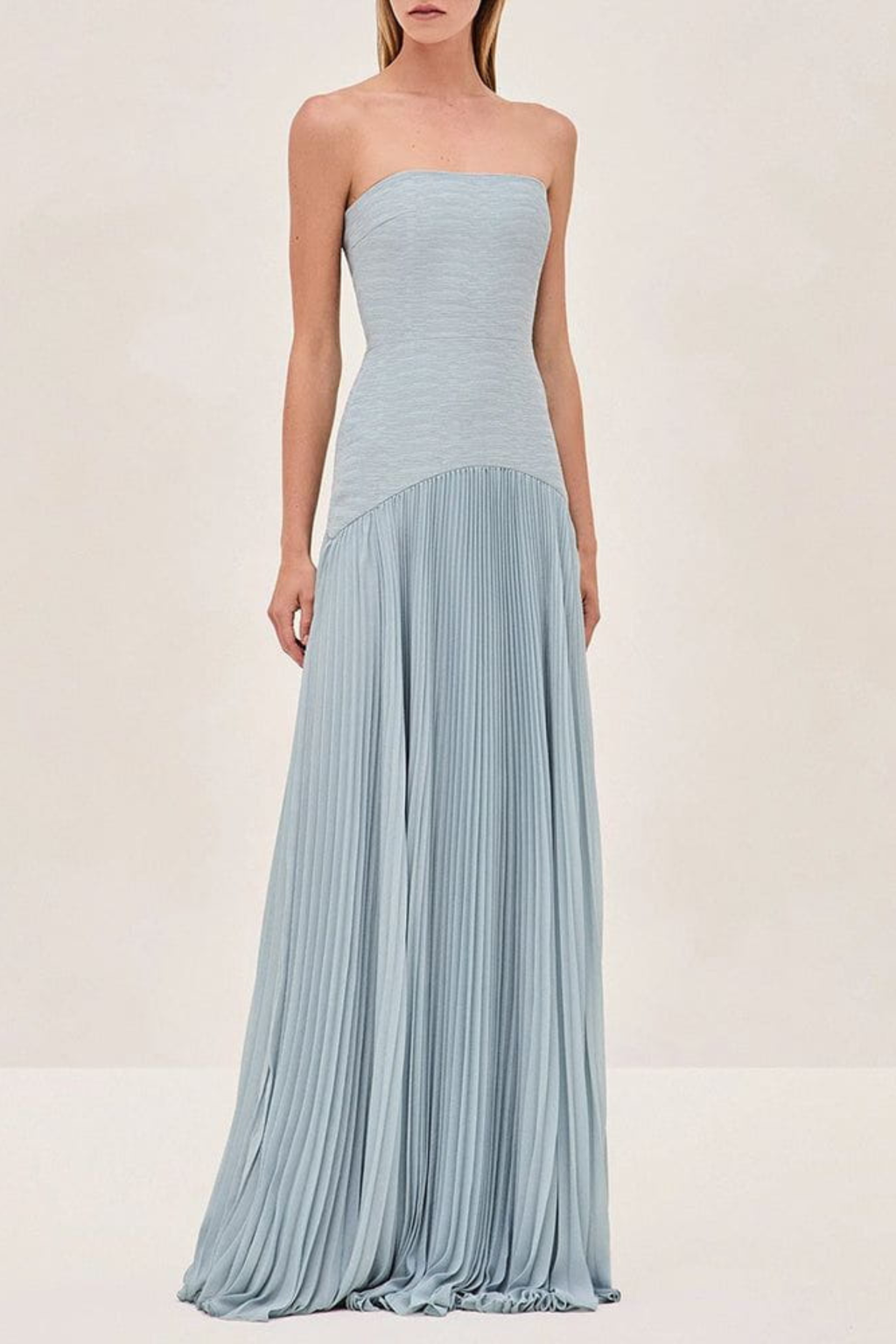 Pleated Strapless Maxi Dress with A-Line Silhouette