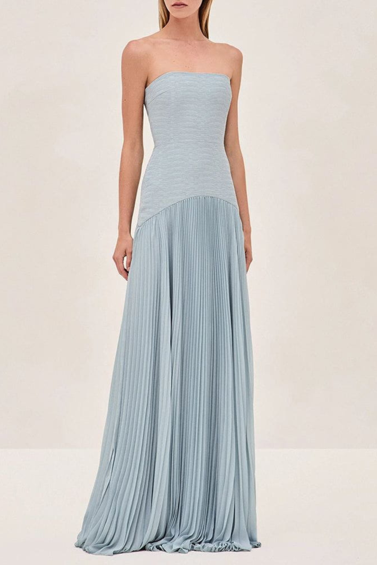 Pleated Strapless Maxi Dress with A-Line Silhouette