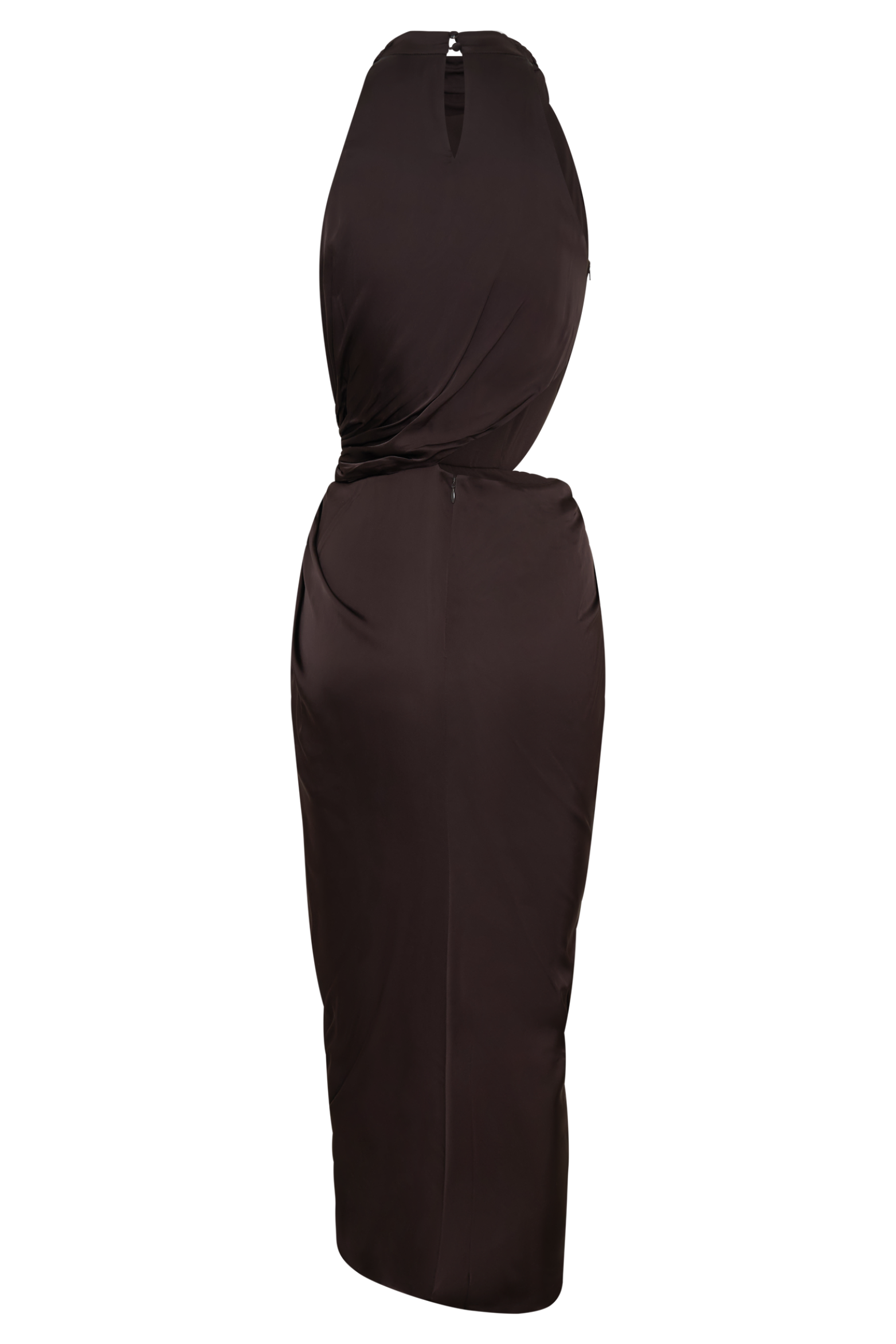 Draped Halter Midi Dress - Dark Chocolate