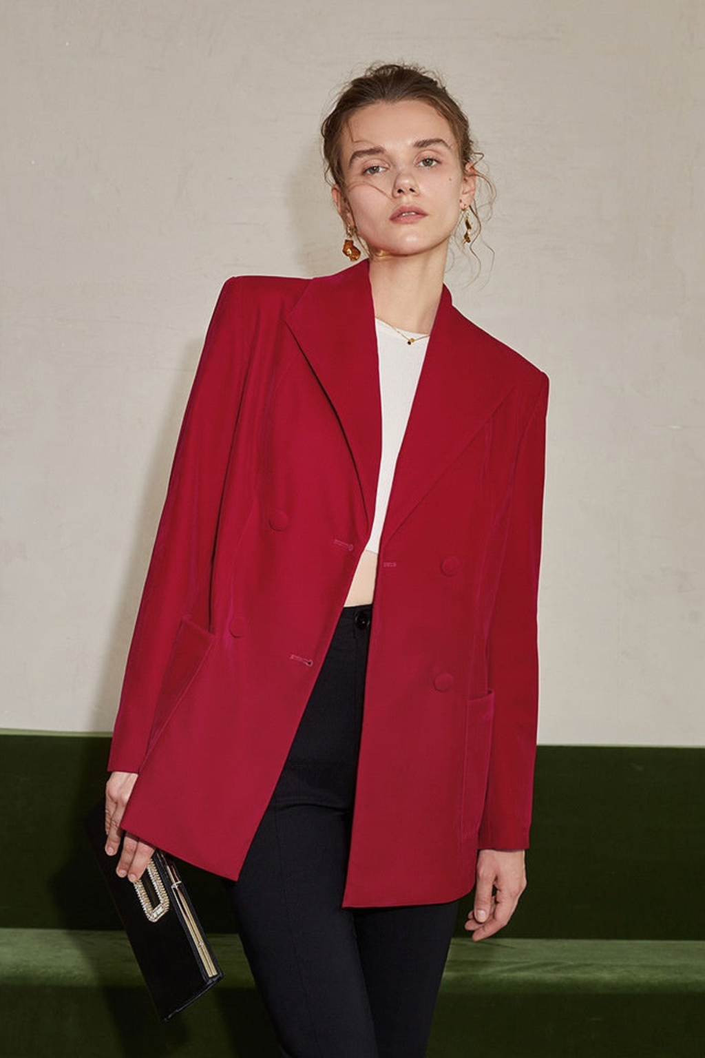 Double Breasted Red Office Blazer