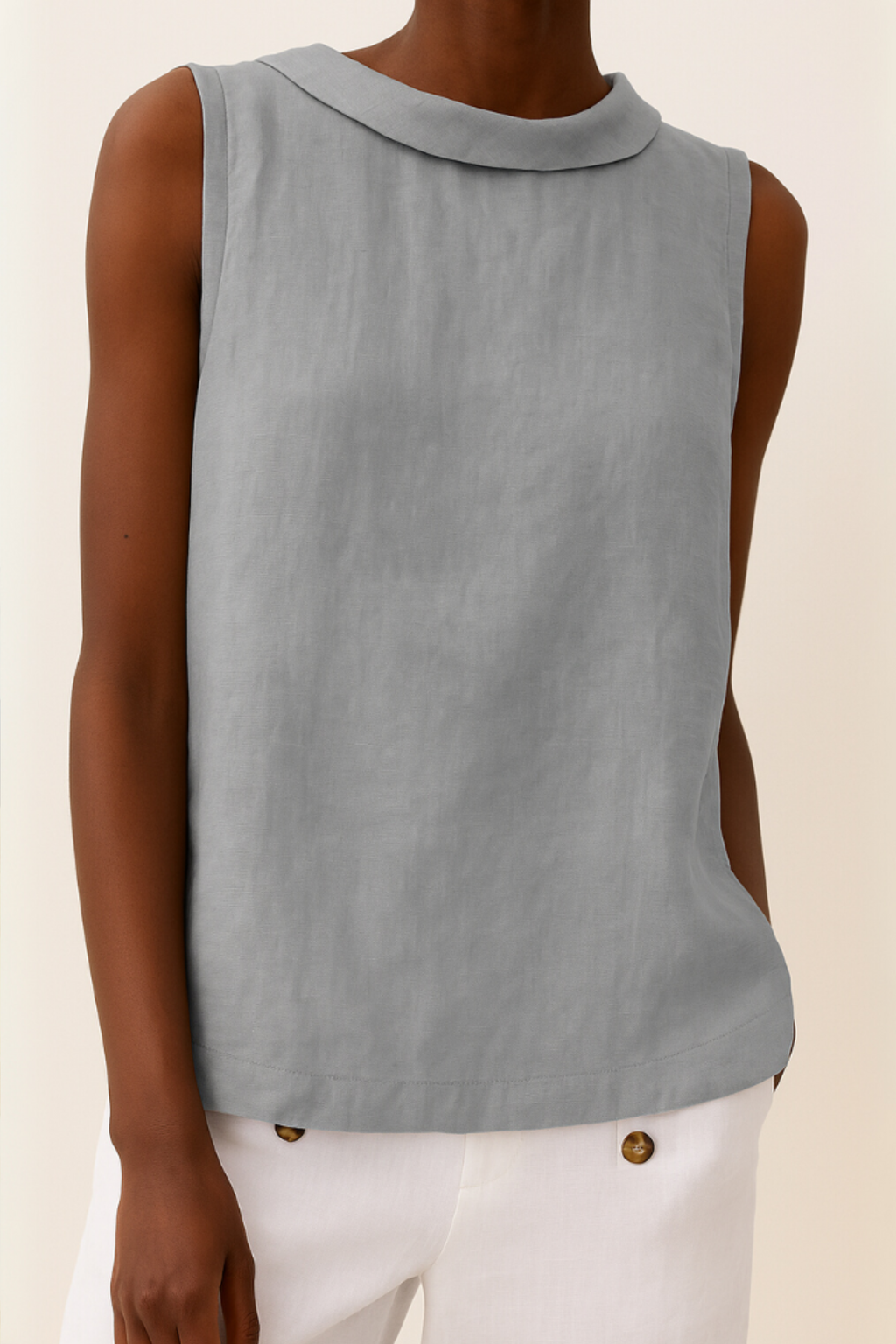 Minimalist Sleeveless Roll Collar Top