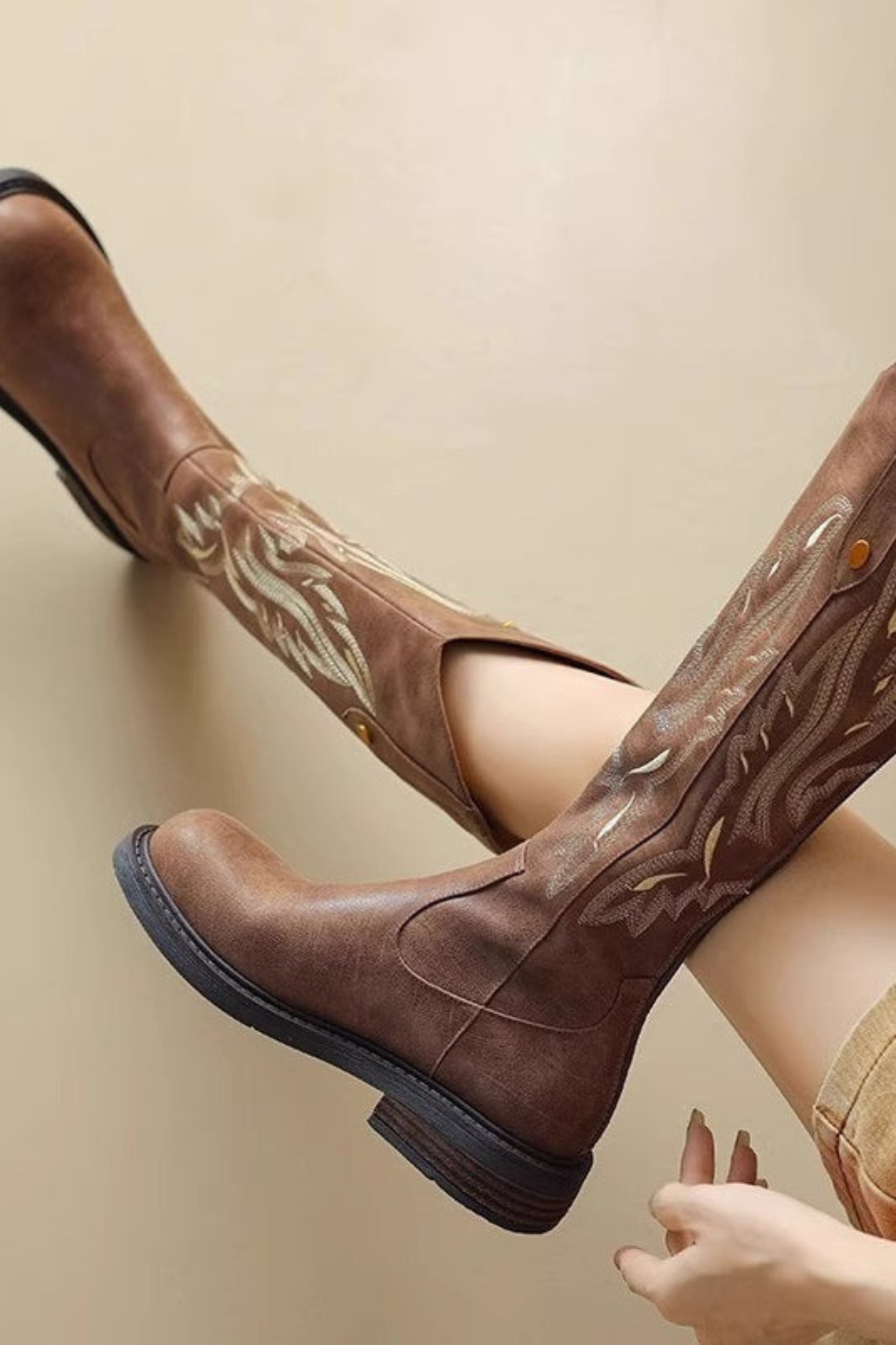 Women's Embroidered Knee High Biker Boots