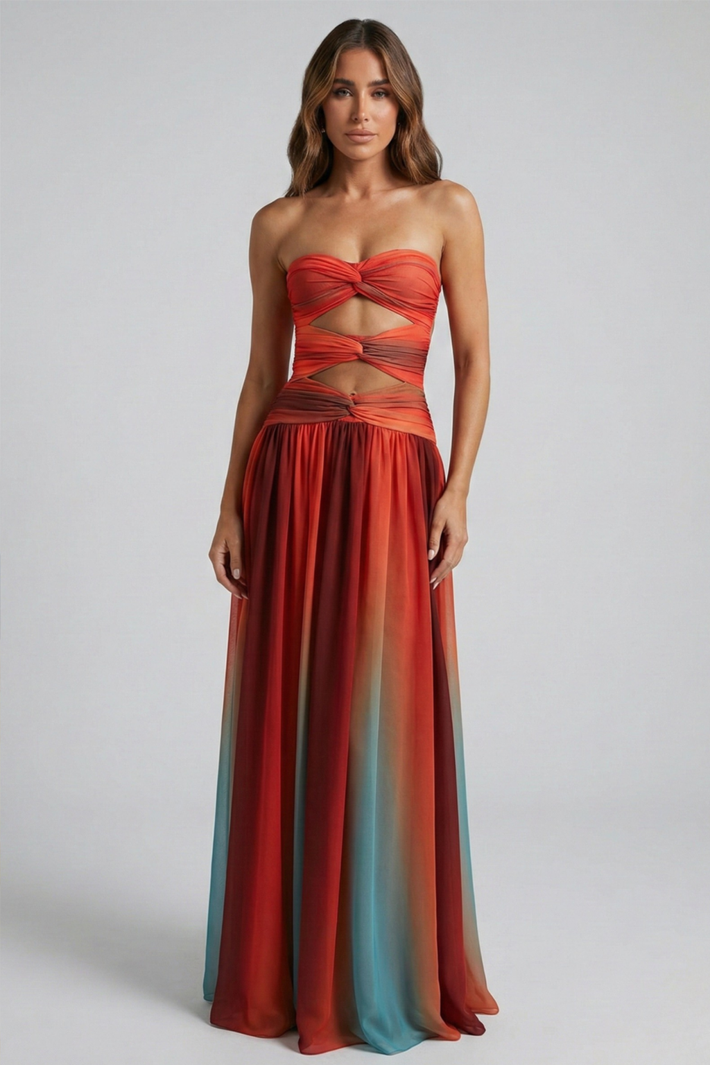 Strapless Cut Out Maxi Dress with Flowing Silhouette