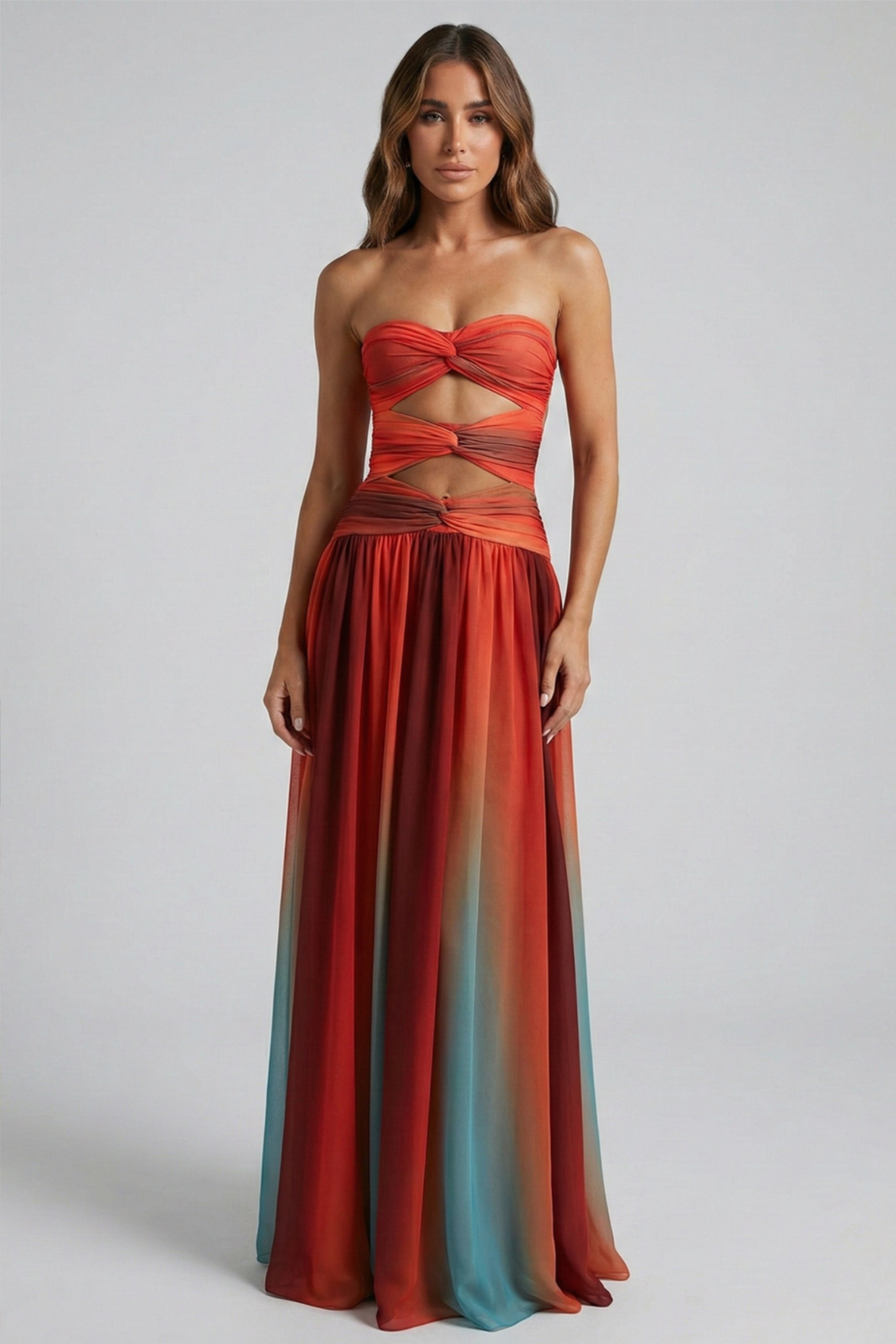 Strapless Cut Out Maxi Dress with Flowing Silhouette