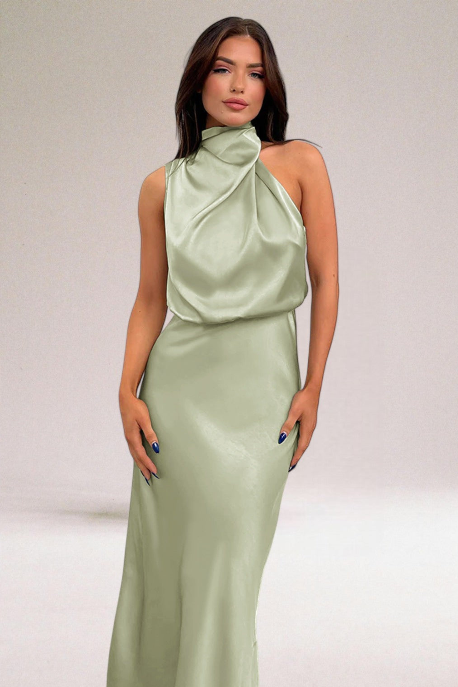 Halter Neck Midi Dress with Flowy Silhouette