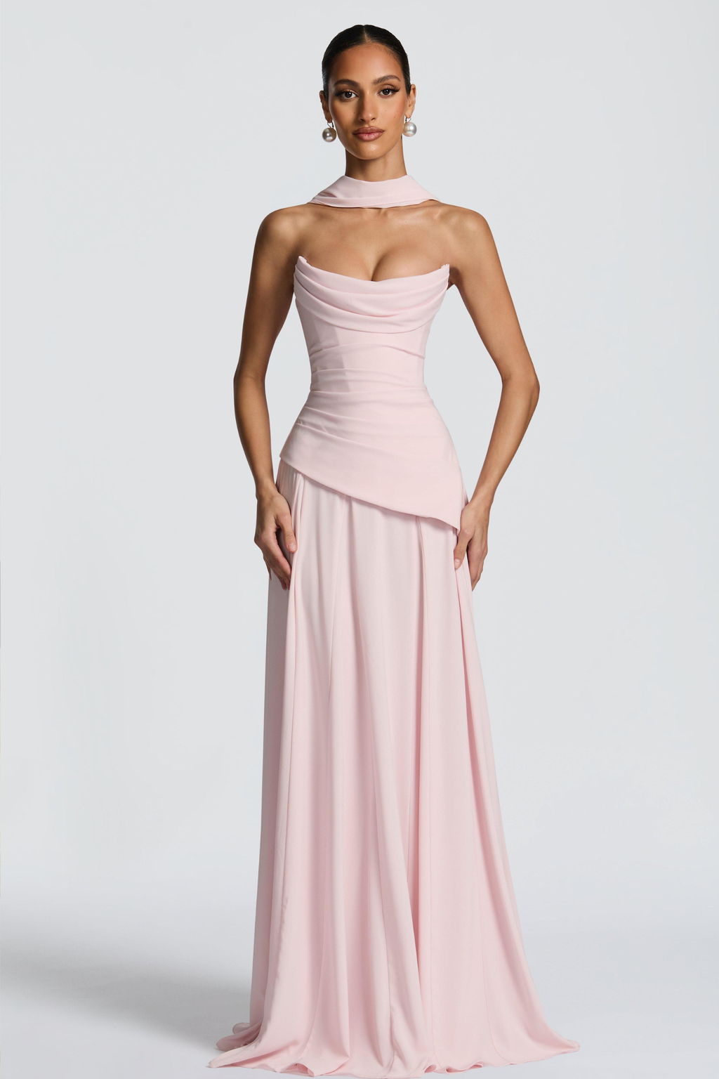 Ruched Off Shoulder Tie-Up Chiffon Maxi Dress