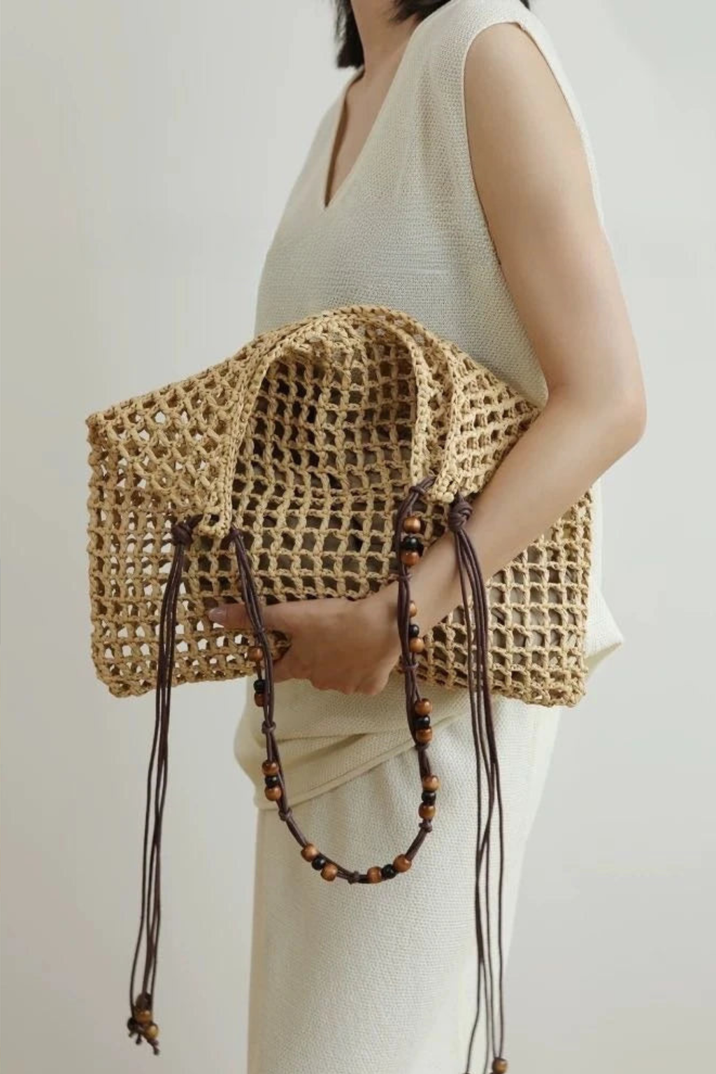 Solana Handwoven Straw Beach Tote Bag