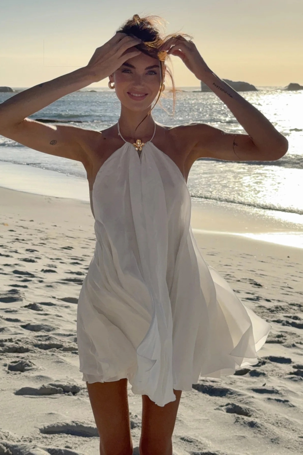Backless Halter Mini Dress with Layered Ruffle Hem
