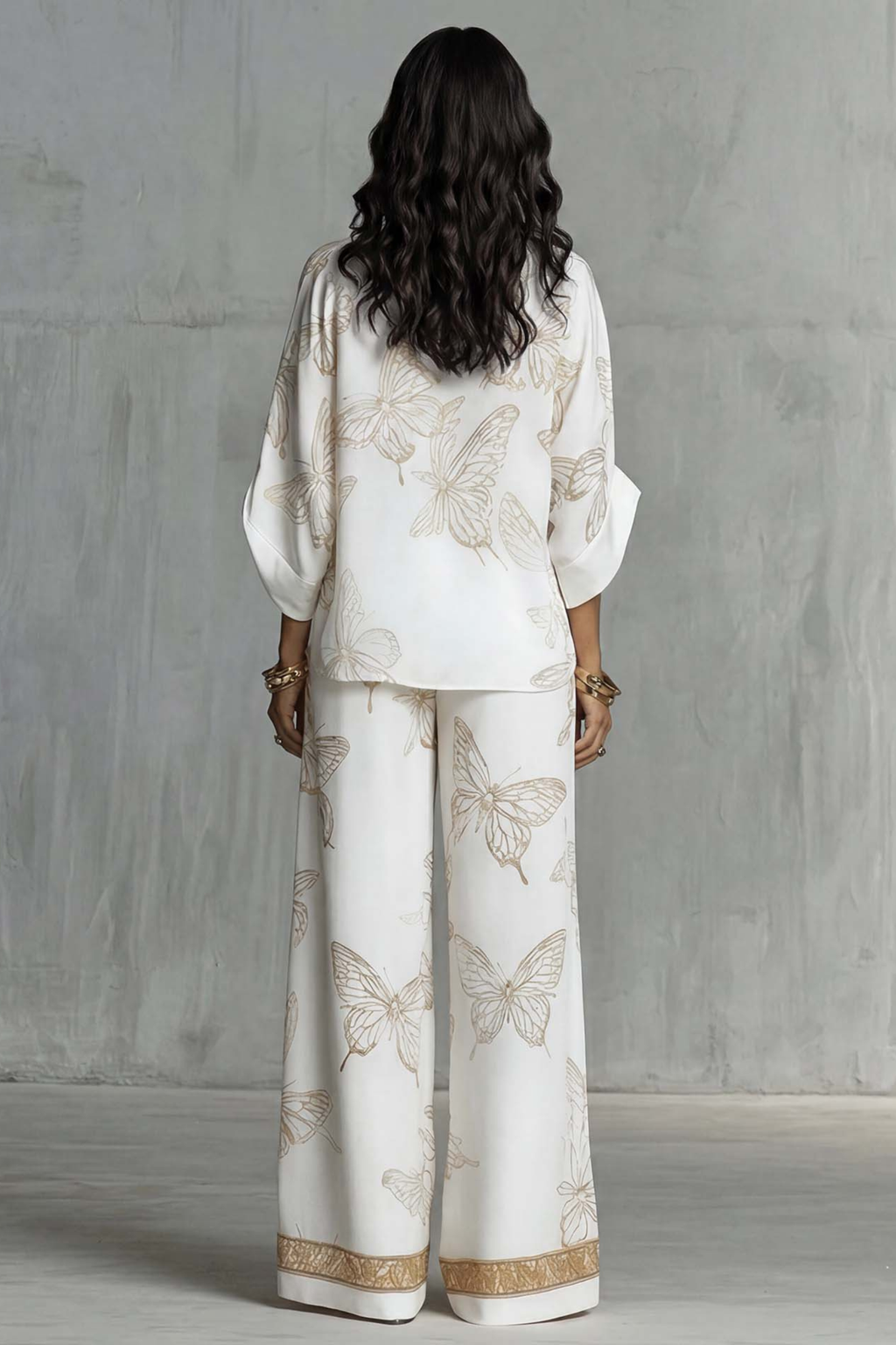 Butterfly Print Zip Front Two Piece Set