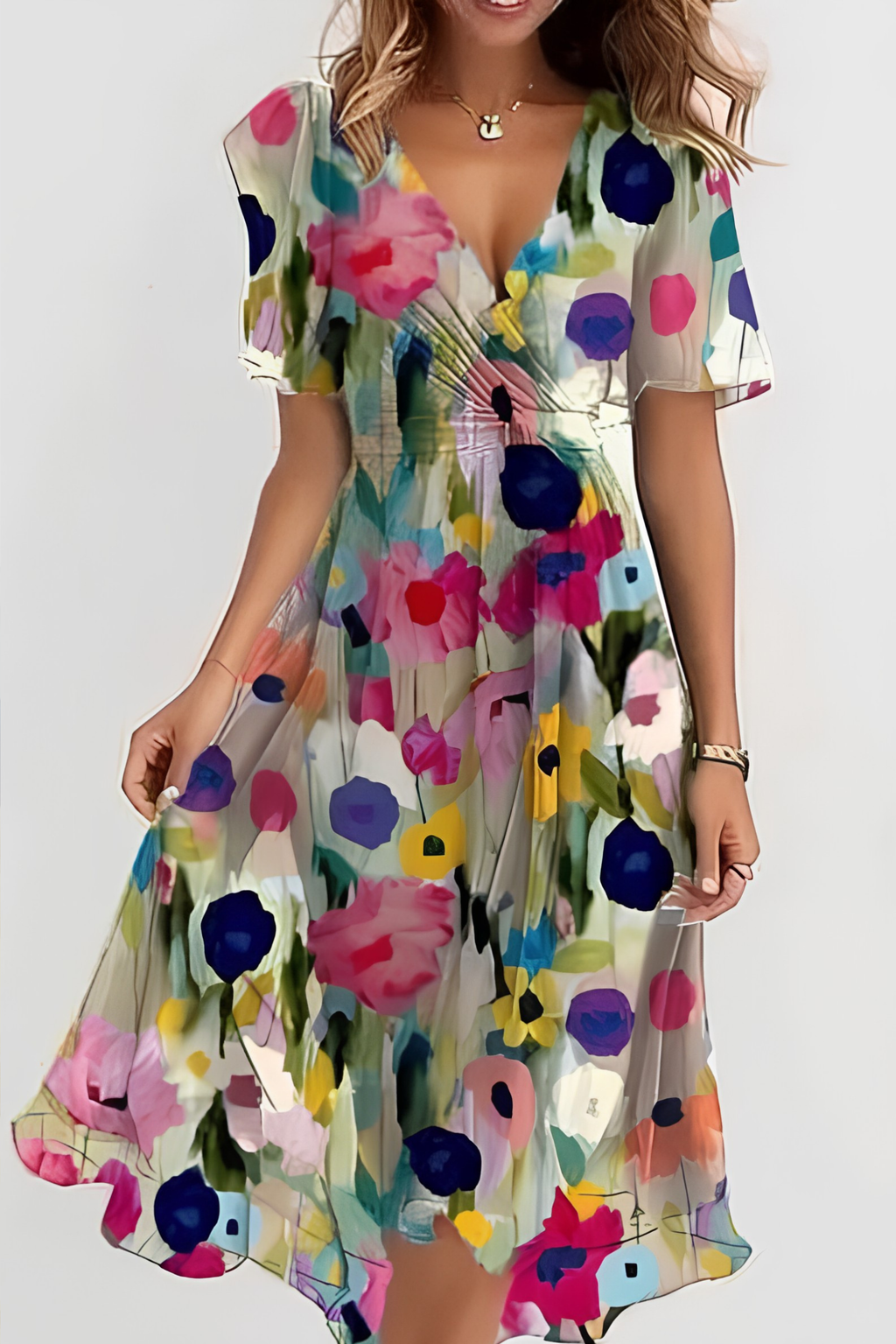Romantic Floral Flowing Midi Dress