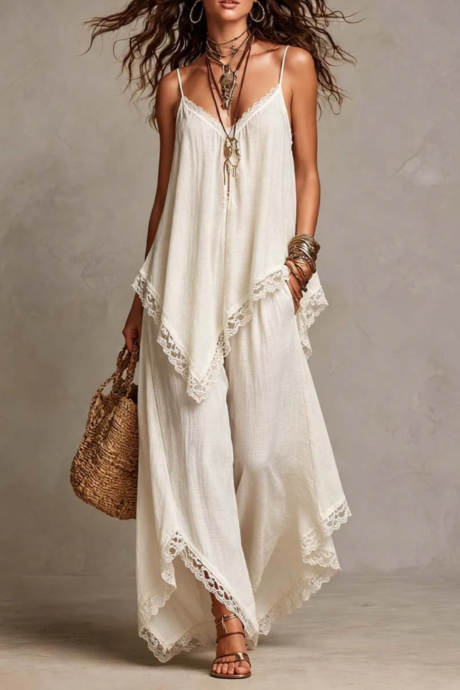 White Lace Cami Pant Set