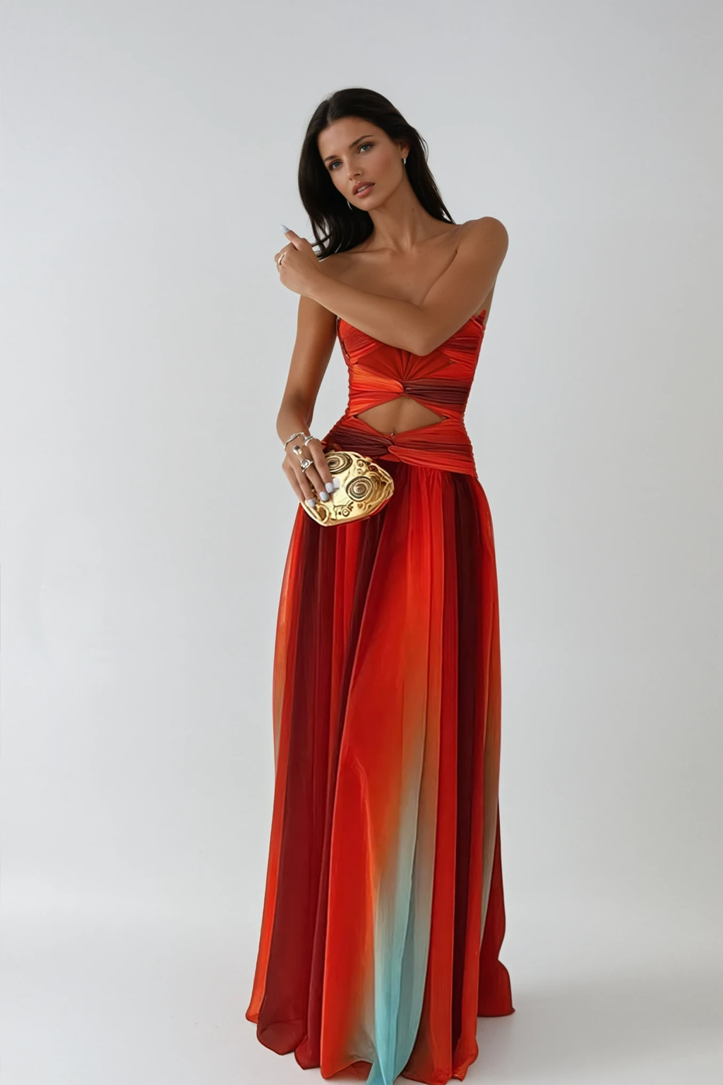 Strapless Cut Out Maxi Dress with Flowing Silhouette