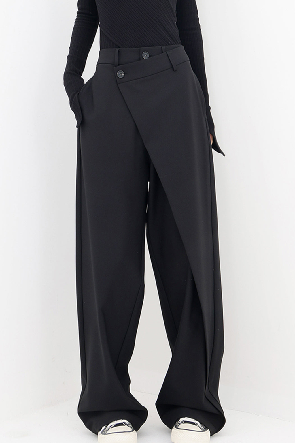 Asymmetrical Button Detail Wide Leg Baggy Pants