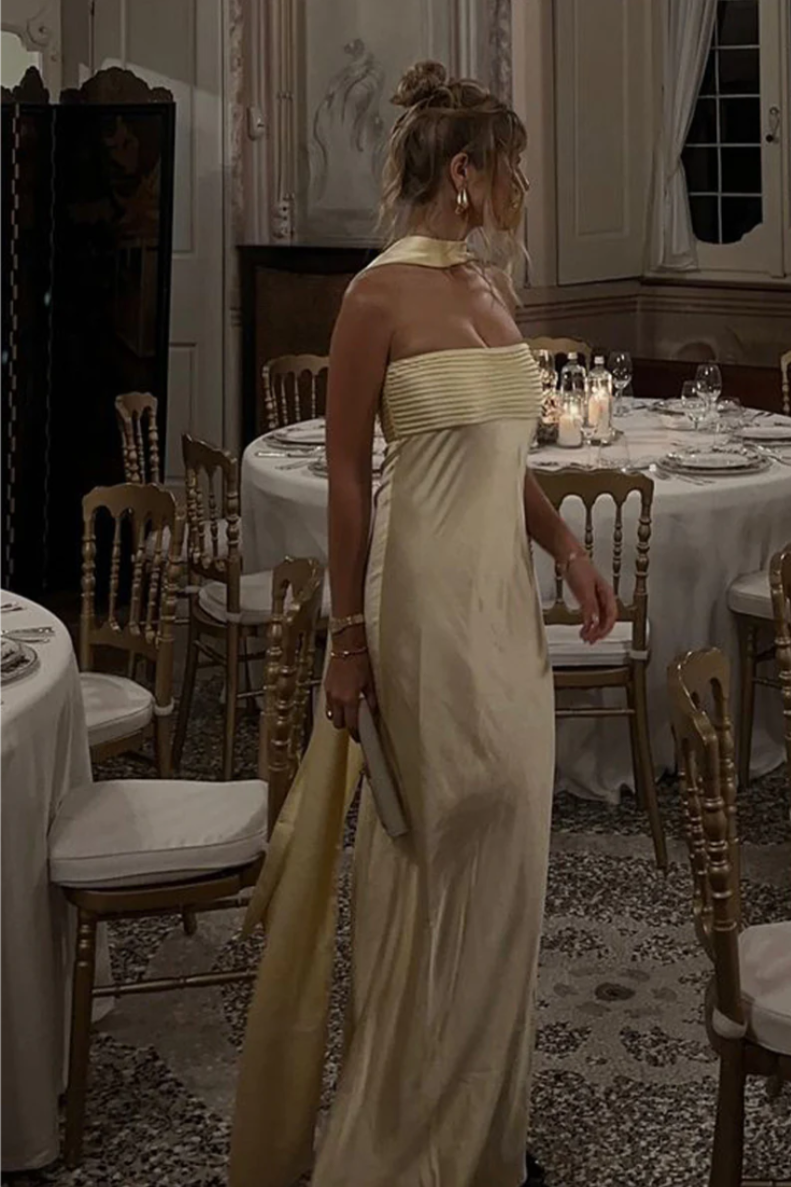 Butter Yellow Scarf Neck Maxi Dress