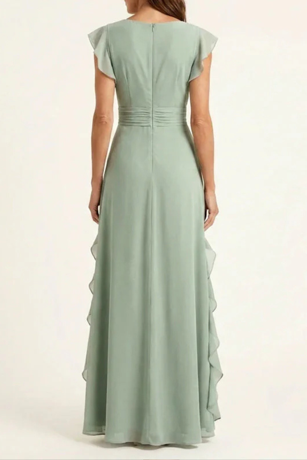 Flowy Ruffle Wrap V Neck Maxi Dress