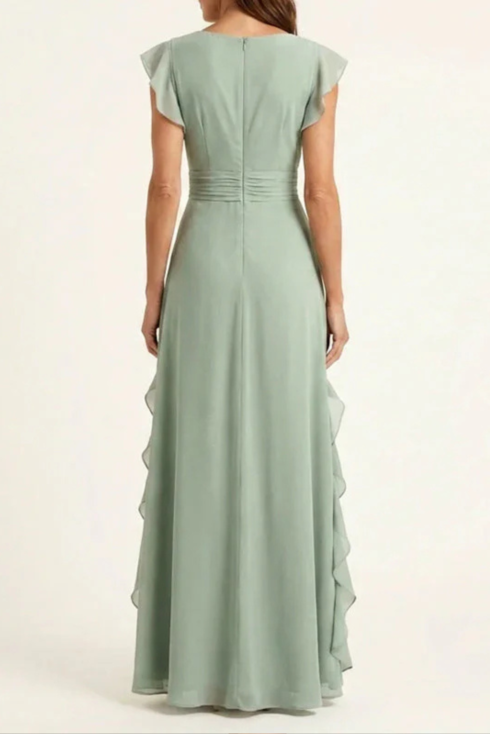 Flowy Ruffle Wrap V Neck Maxi Dress