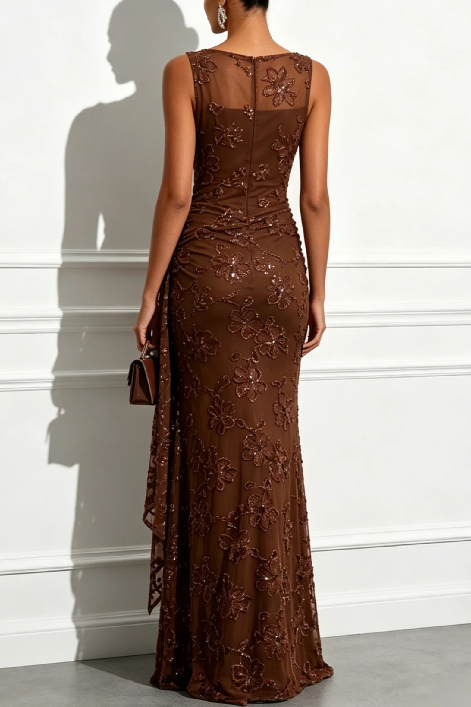 Jacquard Evening Sheath Gown