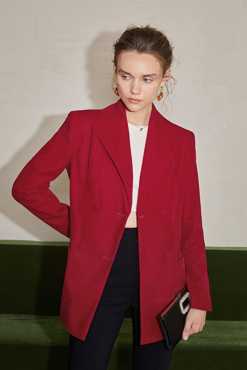 Double Breasted Red Office Blazer