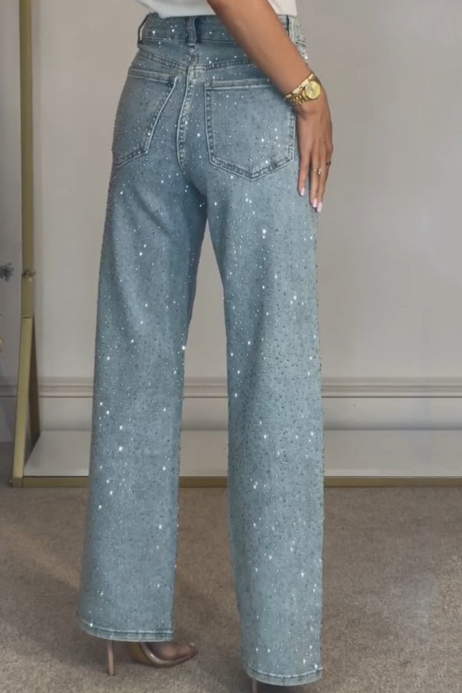 High Rise Embellished Straight Leg Jeans