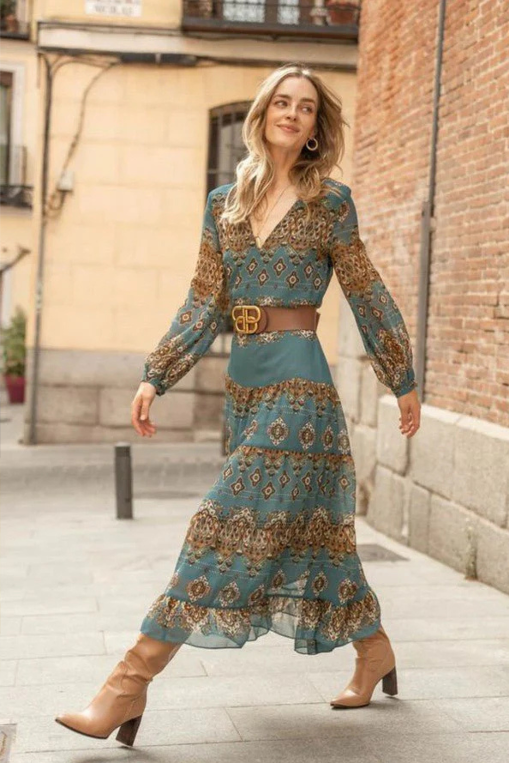 Boho Medallion Tiered Midi Dress