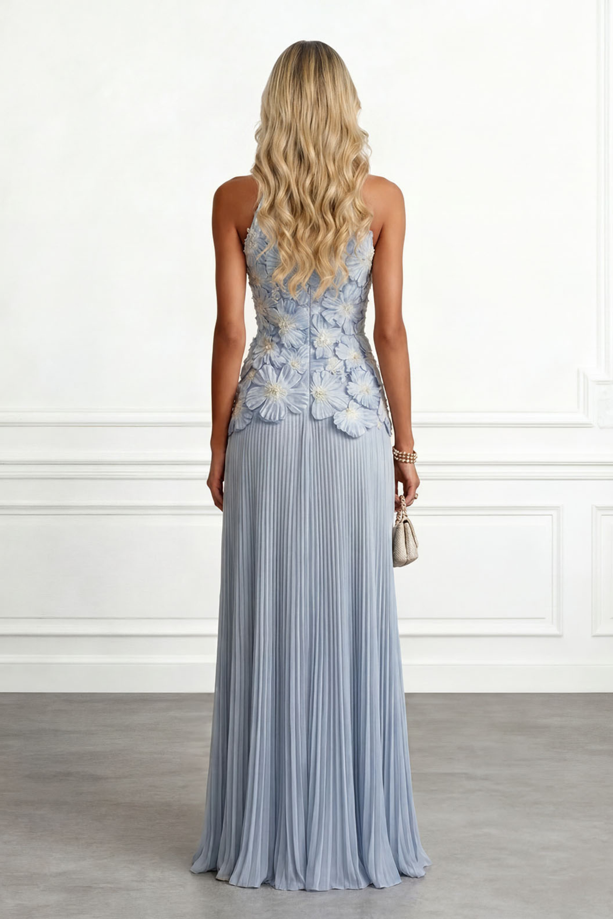 Halter Ruched Floral Maxi Dress