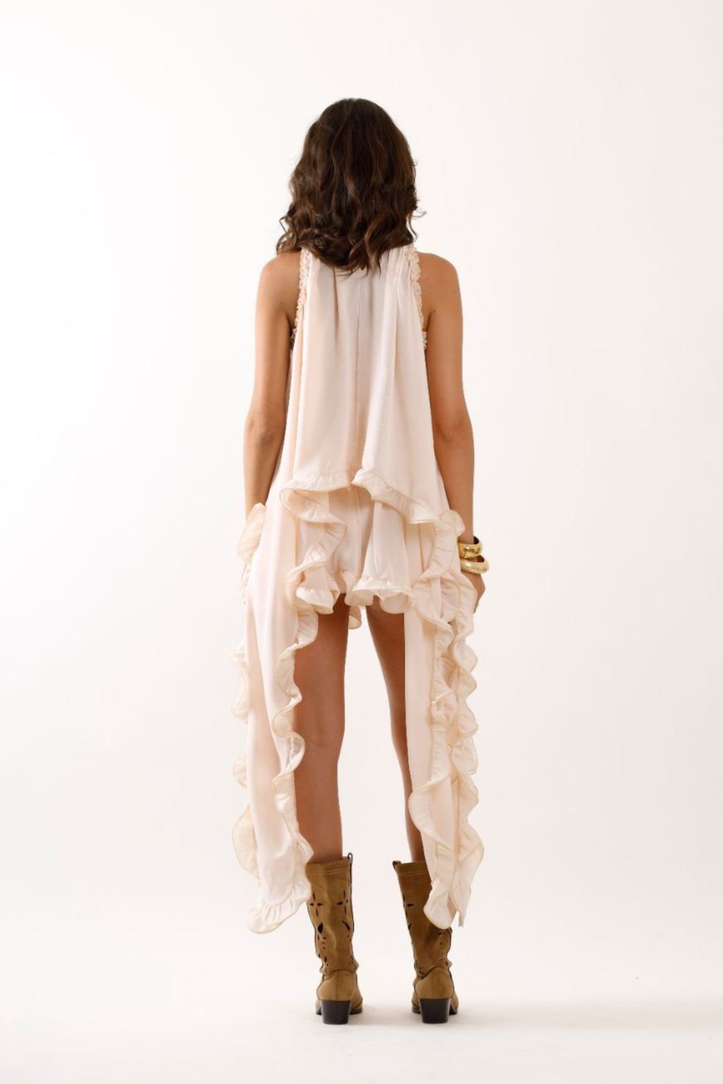 Bohemian Ruffle Mini Dress with Corset Waist