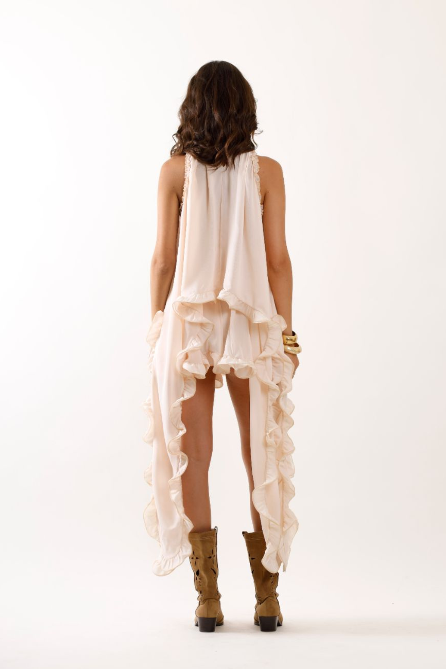 Bohemian Ruffle Mini Dress with Corset Waist