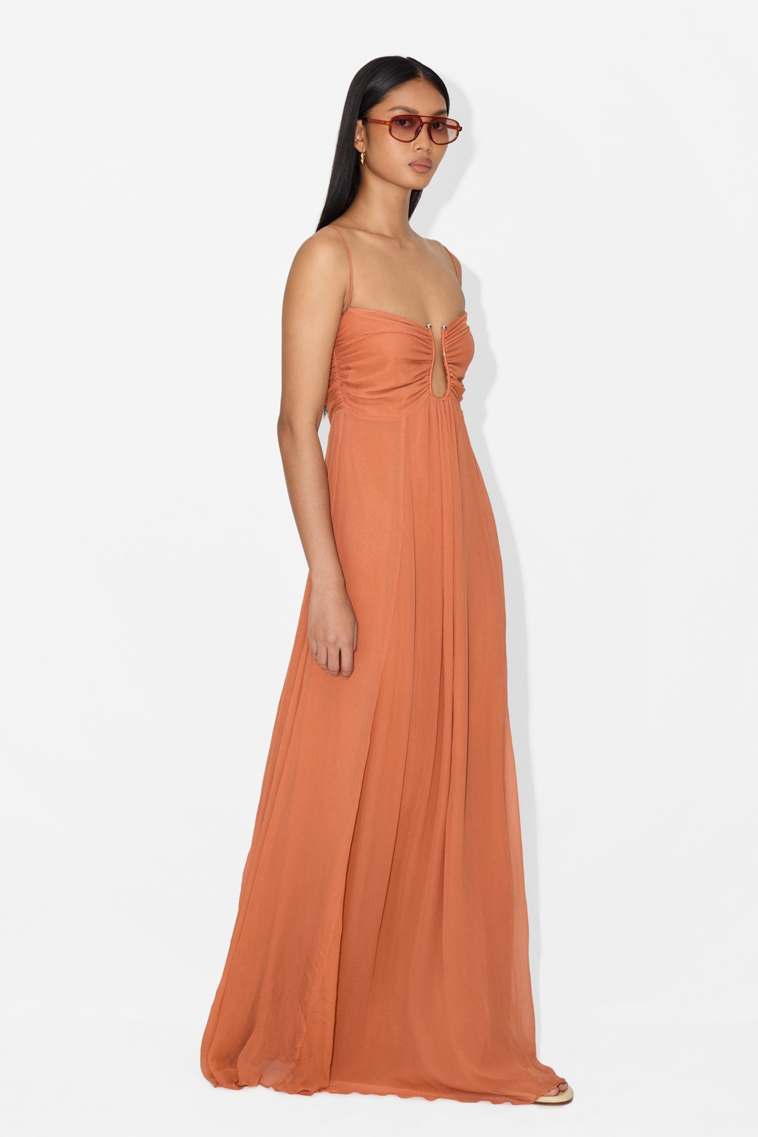 Metal Detail Backless A Line Slip Maxi Dress