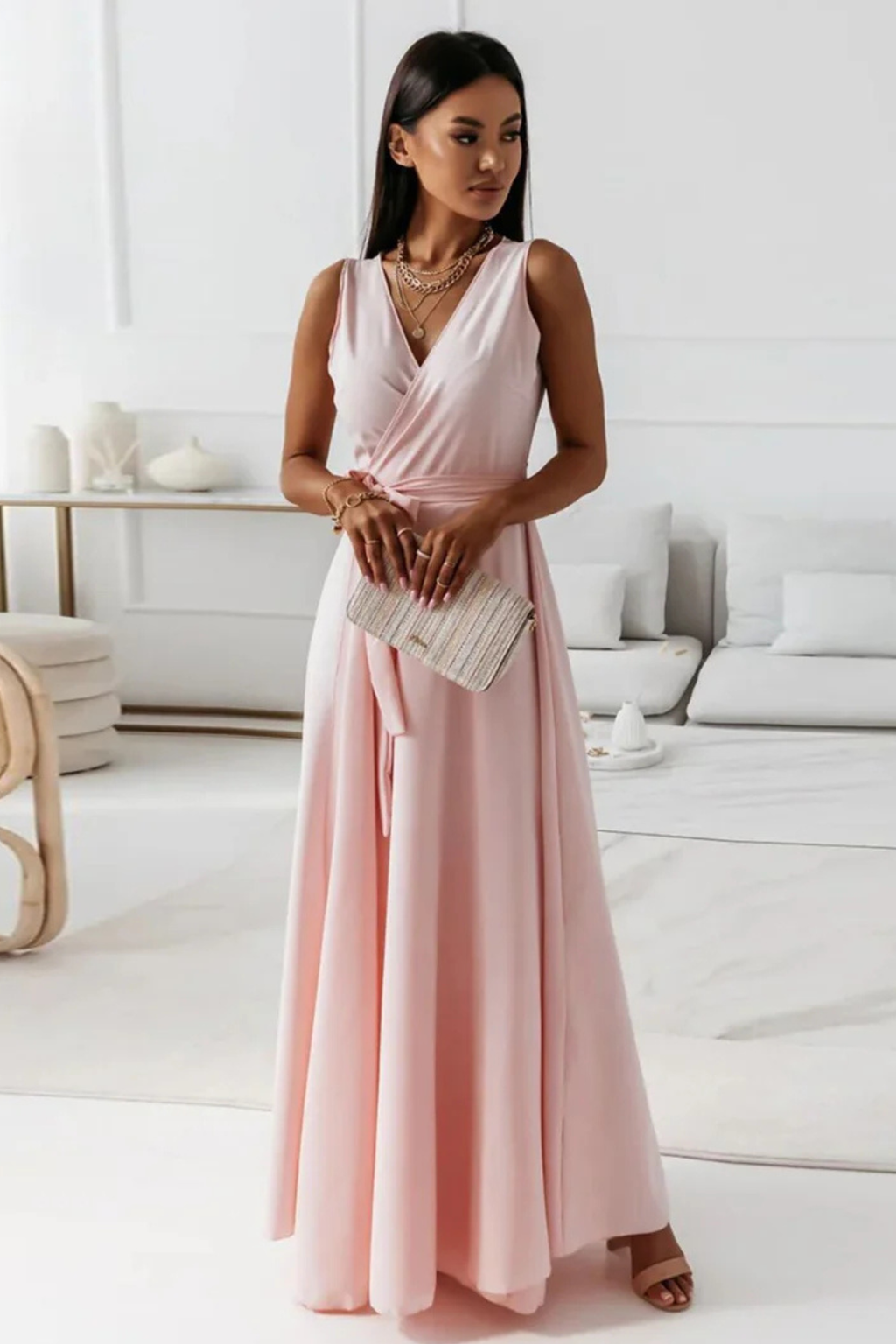 Wrap Style Maxi Wedding Guest Dress