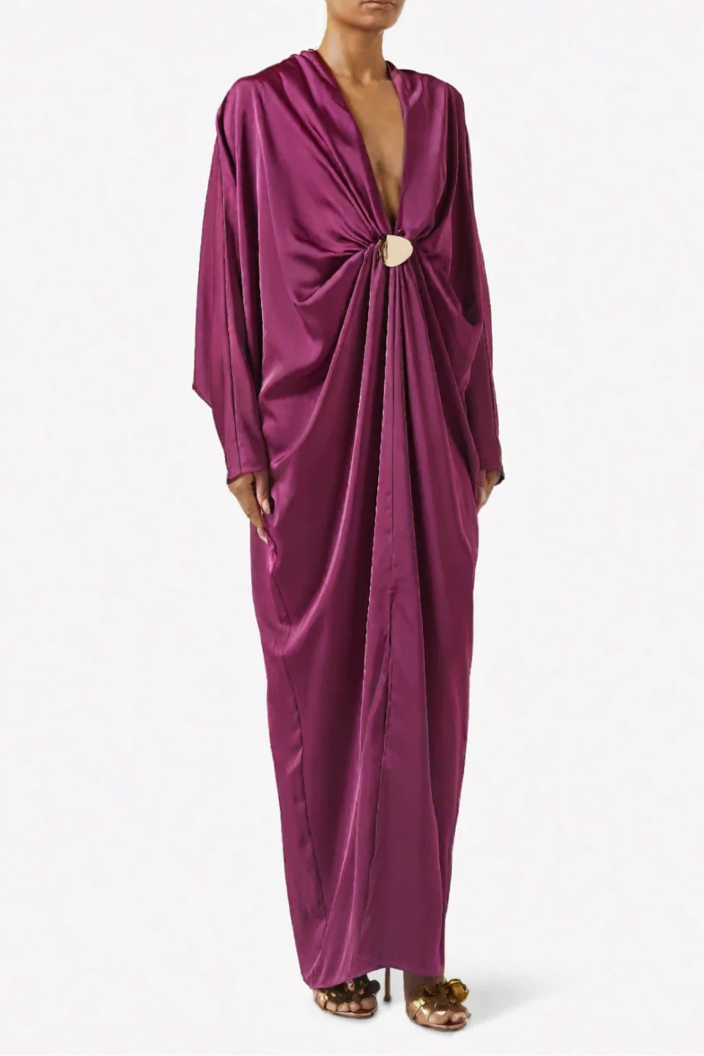 Luxe Magenta Satin Neck Maxi Dress