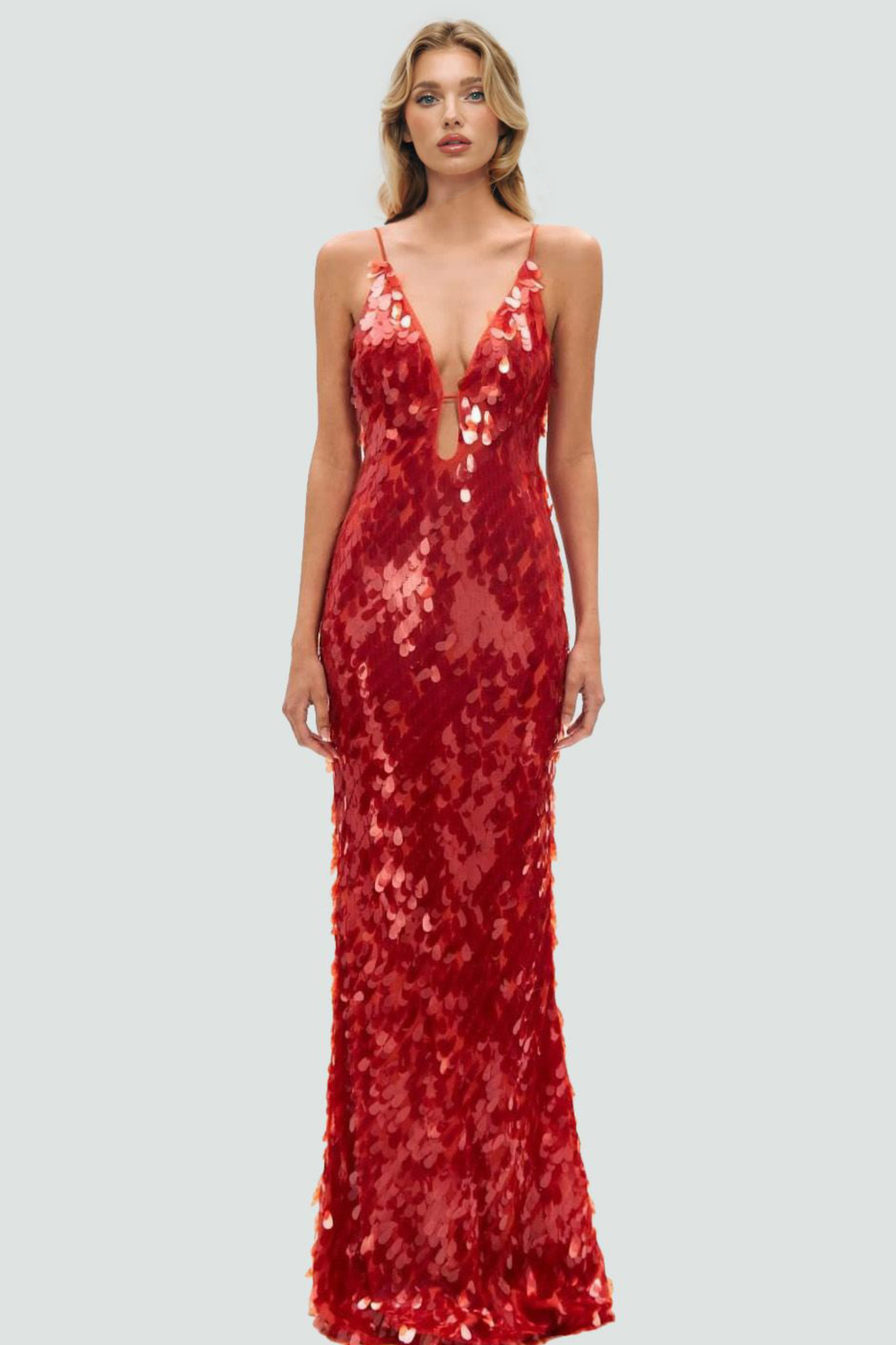Sequin Plunge Neck Maxi Dress with Open Back Design