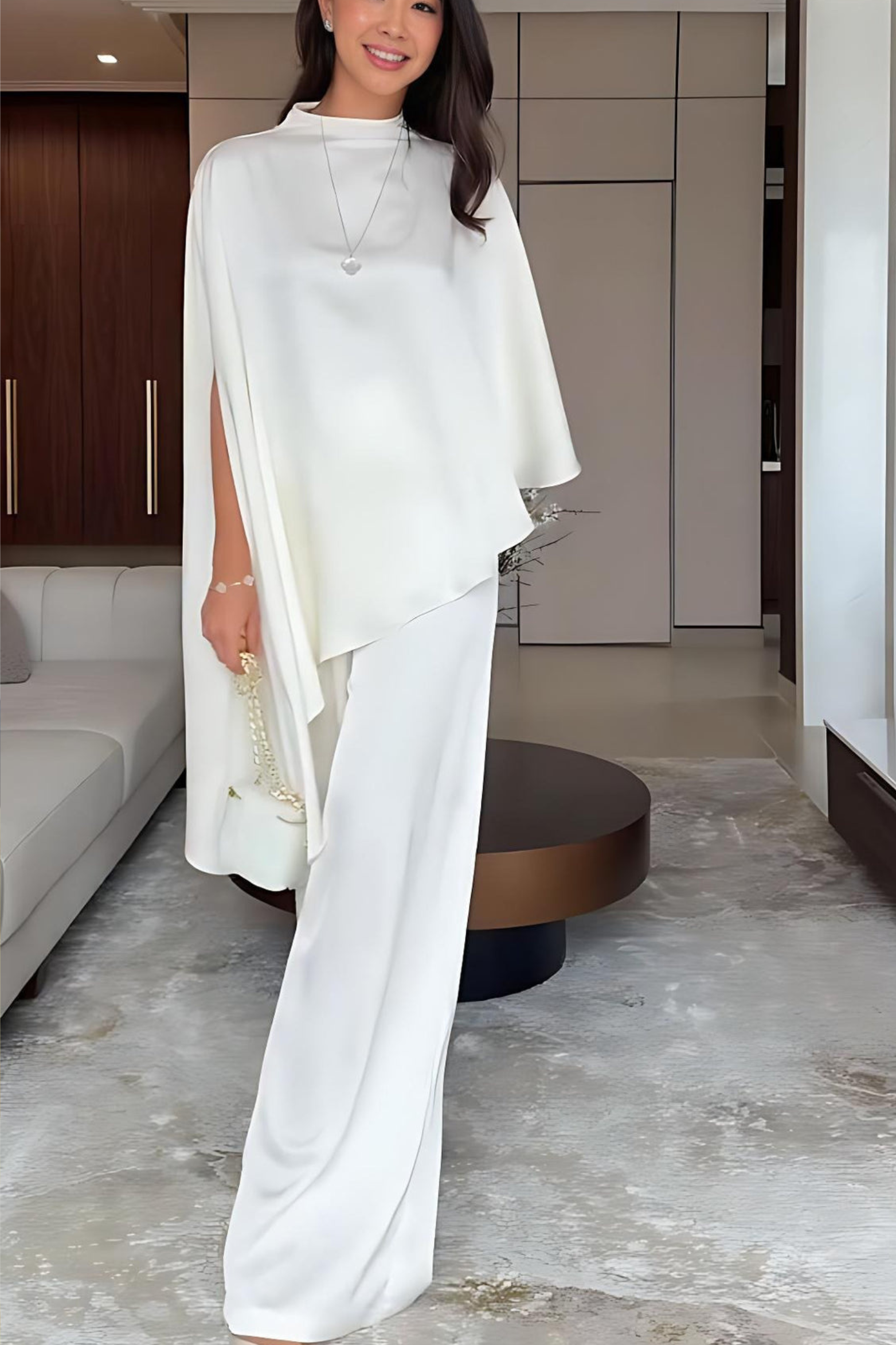 Draped Cape Sleeve Wide Leg Pants Matching Set