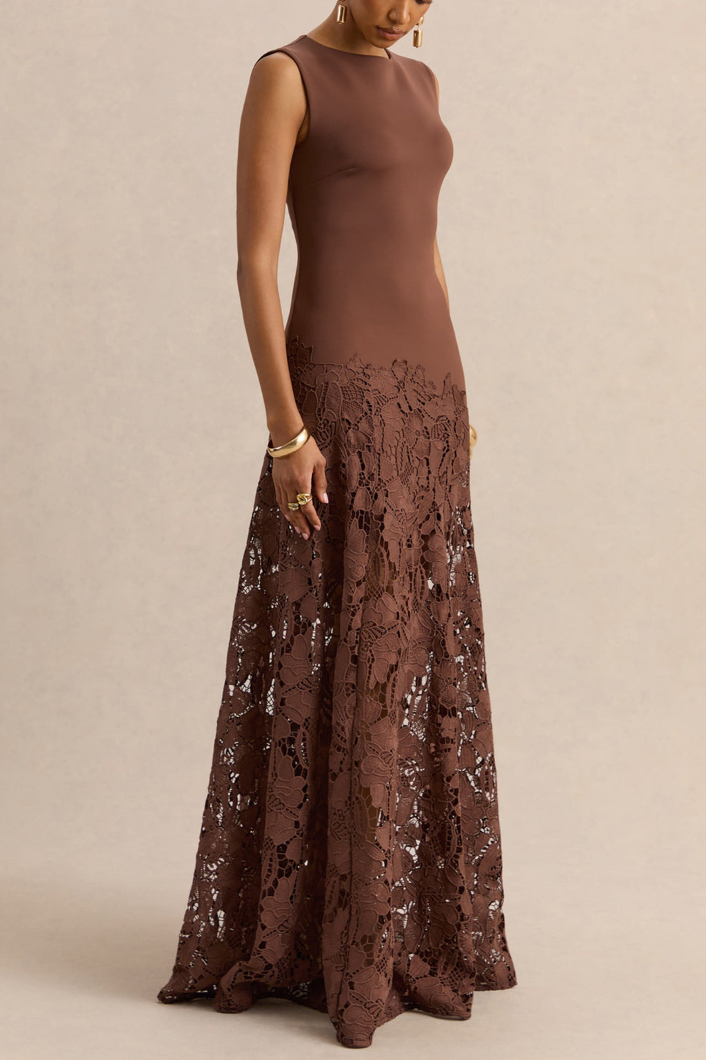 Floral Openwork Maxi Dress with Sculpted Bodice