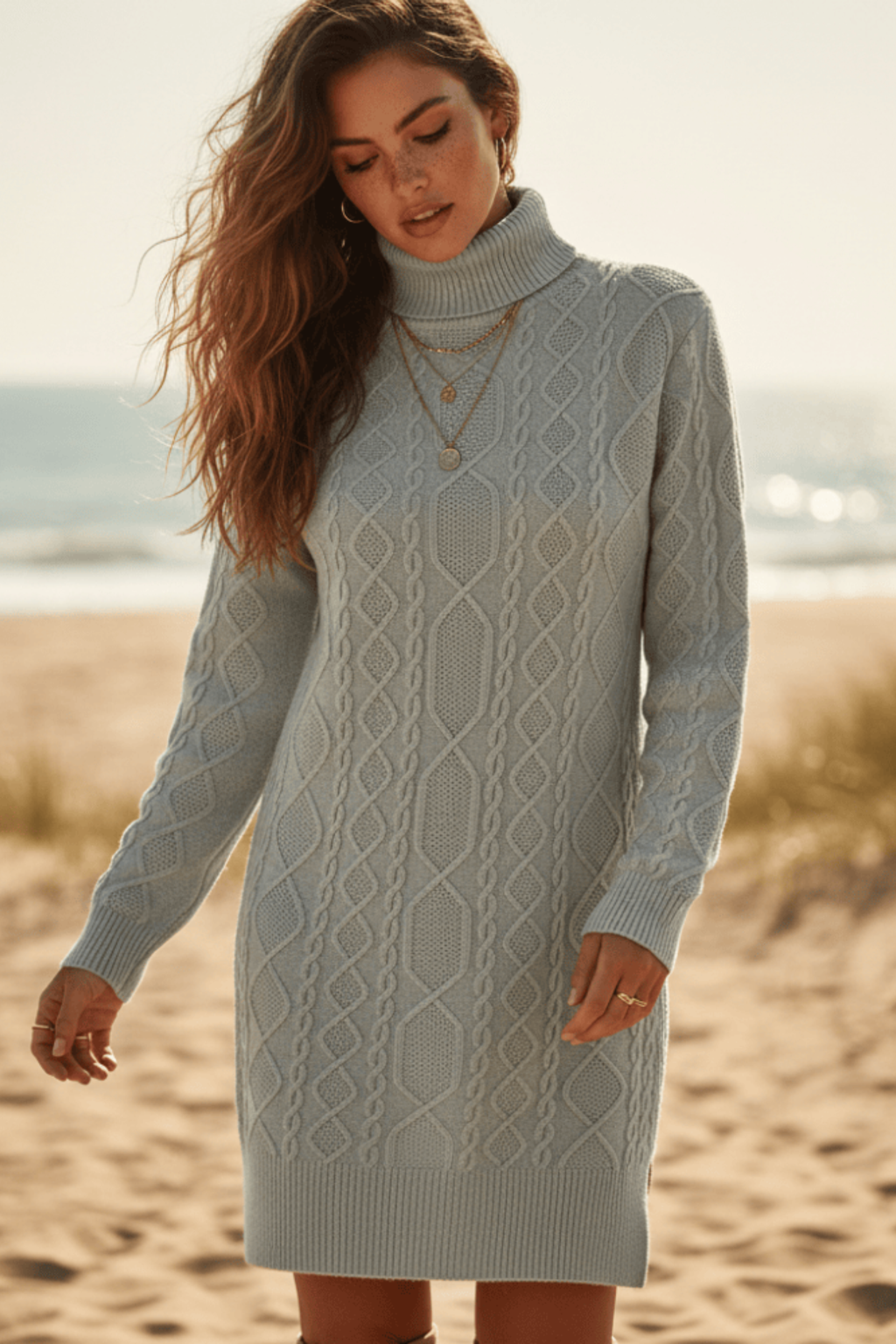 Oversized Turtleneck Knit Dress