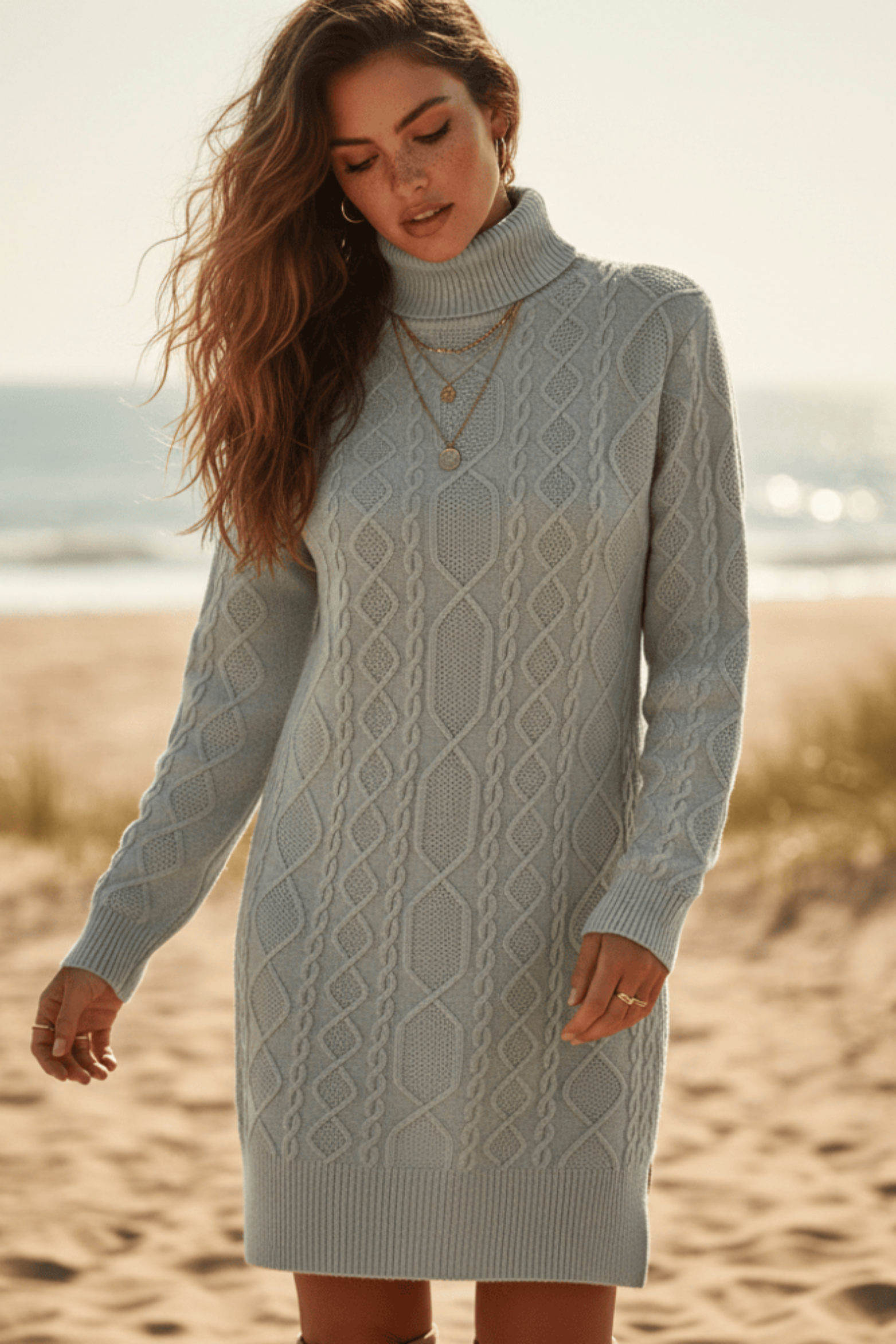 Oversized Turtleneck Knit Dress