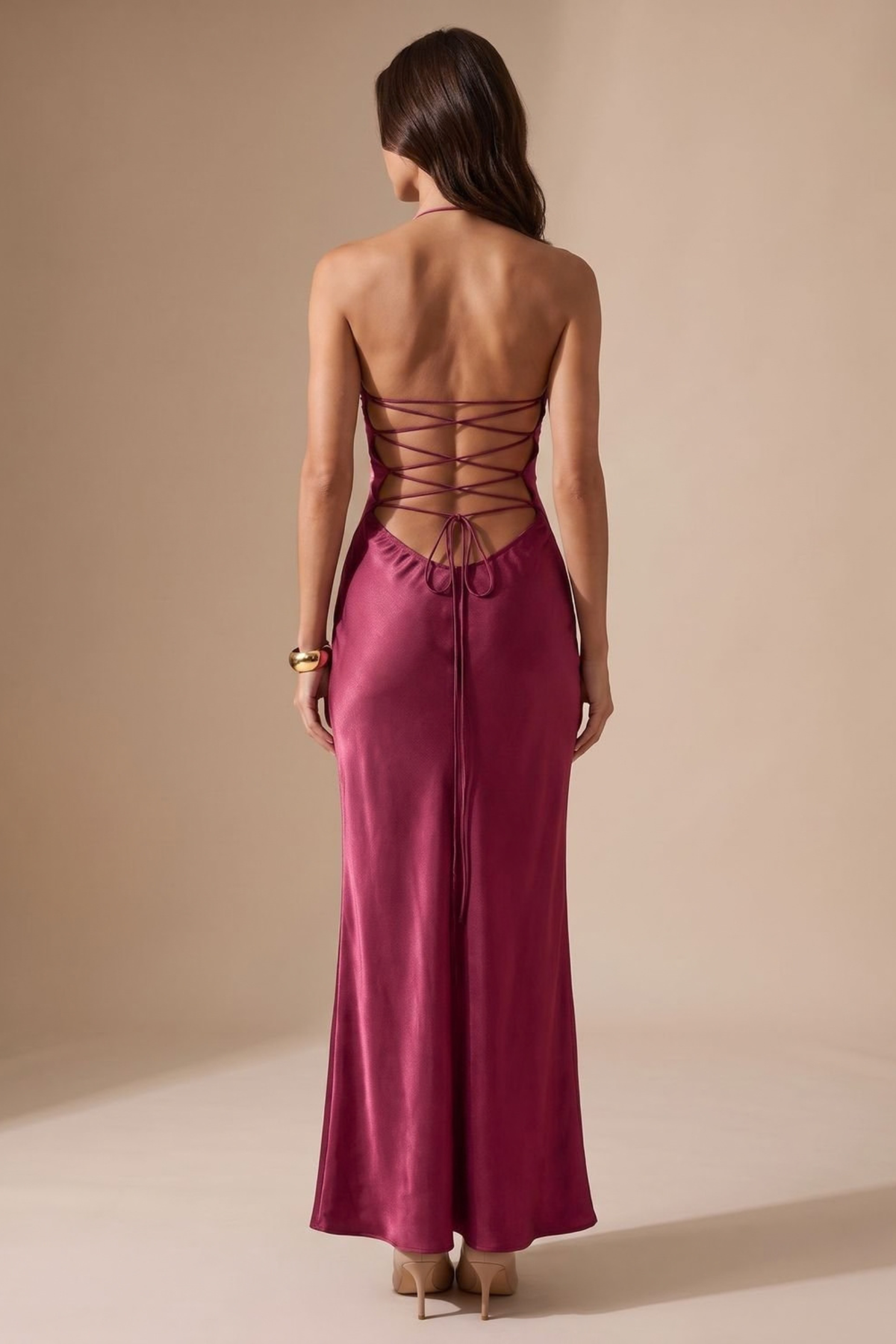 Rhinestone Halter Neck Embellished Maxi Dress
